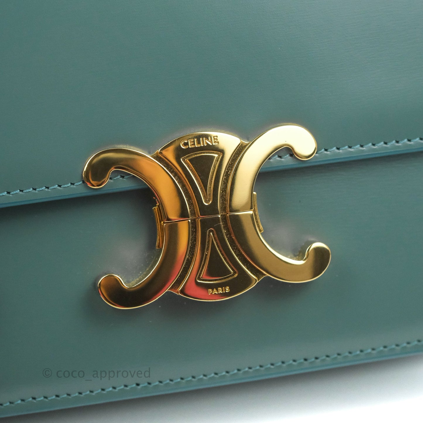 Celine Teen Triomphe Bag Shiny Calfskin Green Smoke