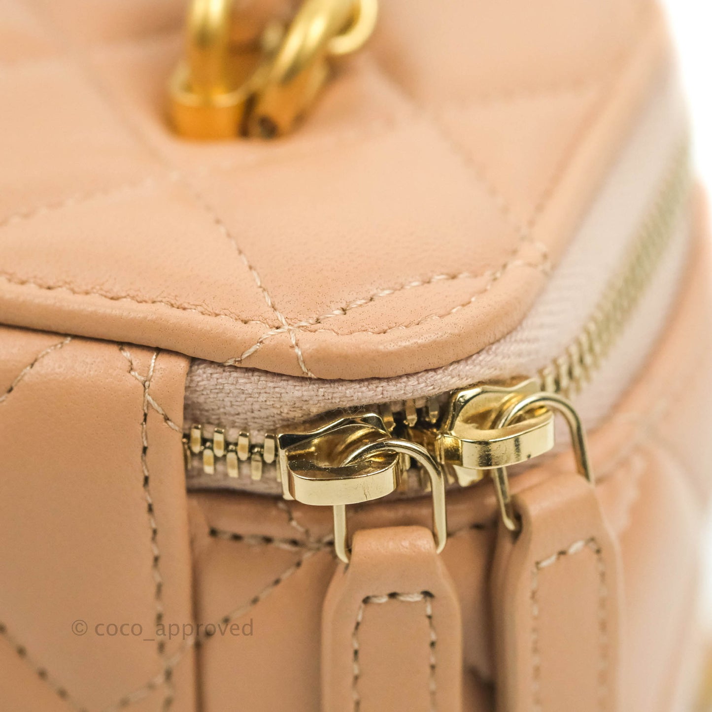 Chanel Vanity Rectangular Top Handle Beige Lambskin Gold Hardware