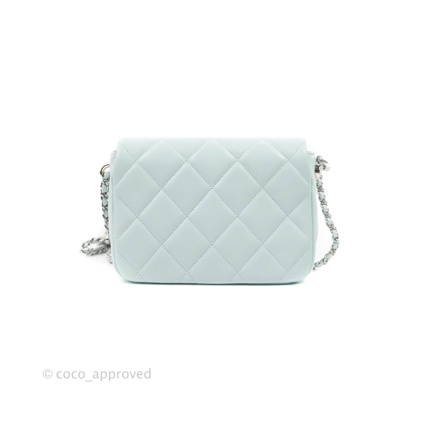 Chanel Quilted My Perfect Mini With Pearl Blue Lambskin Silver Hardware