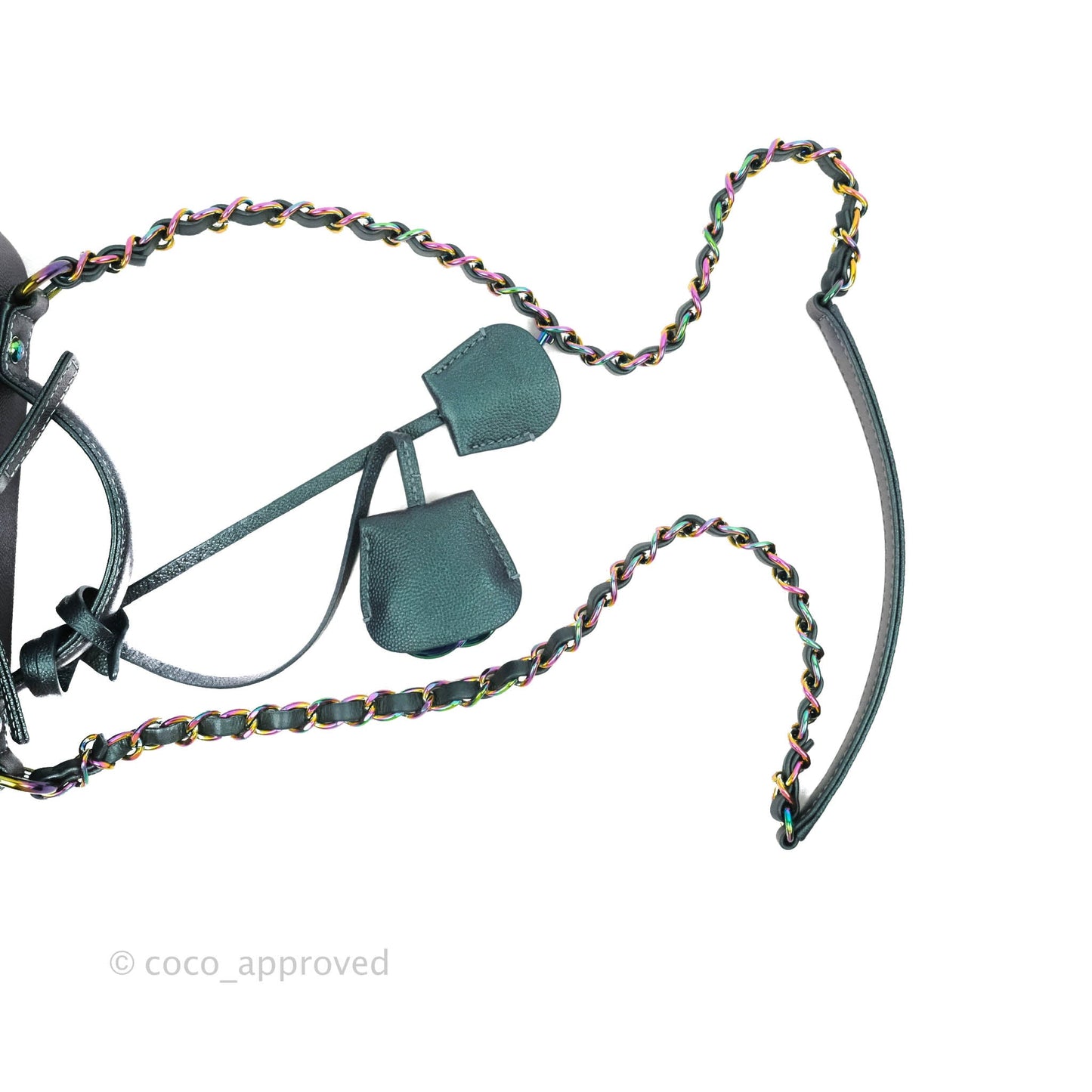 Chanel Quilted Medium CC Filigree Vanity Case Iridescent Dark Turquoise Caviar Rainbow Hardware