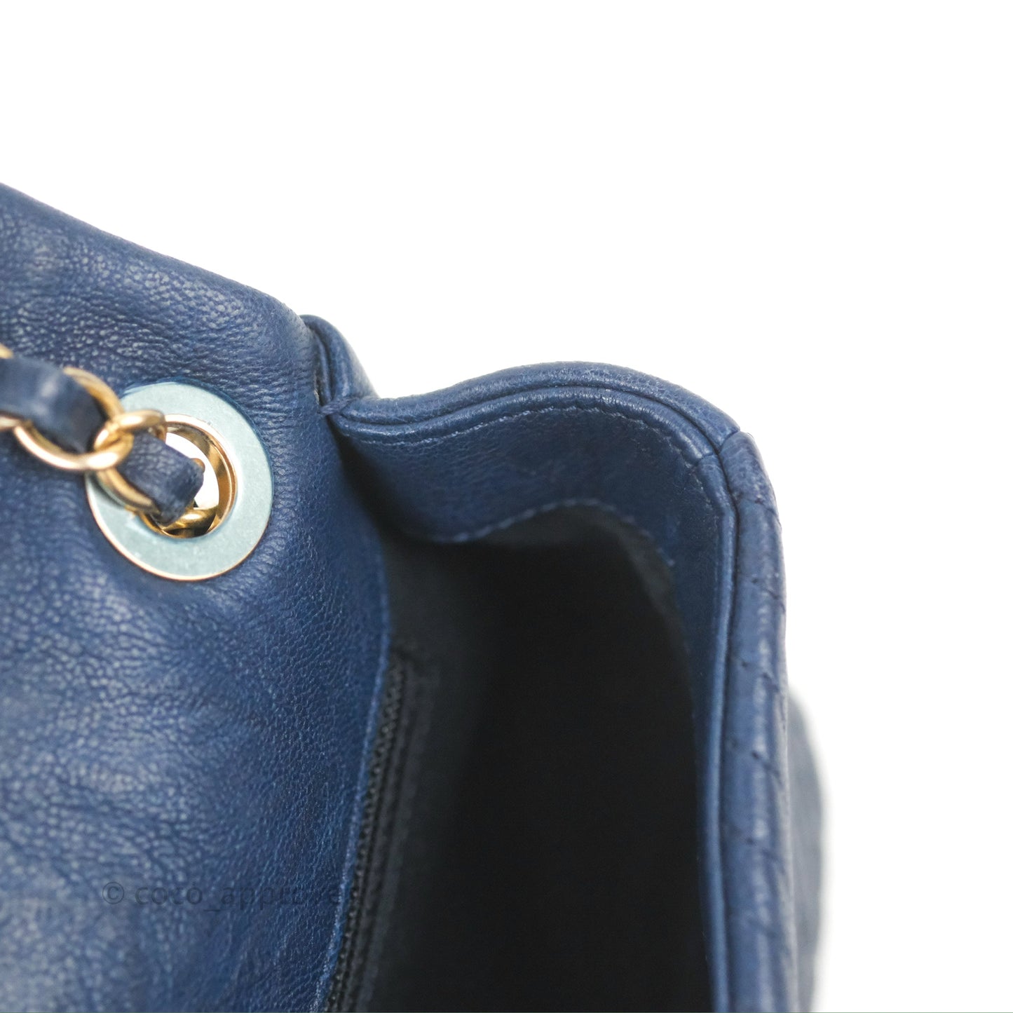 Chanel Small Chevron Surpique Flap Navy Calfskin Aged Gold Hardware