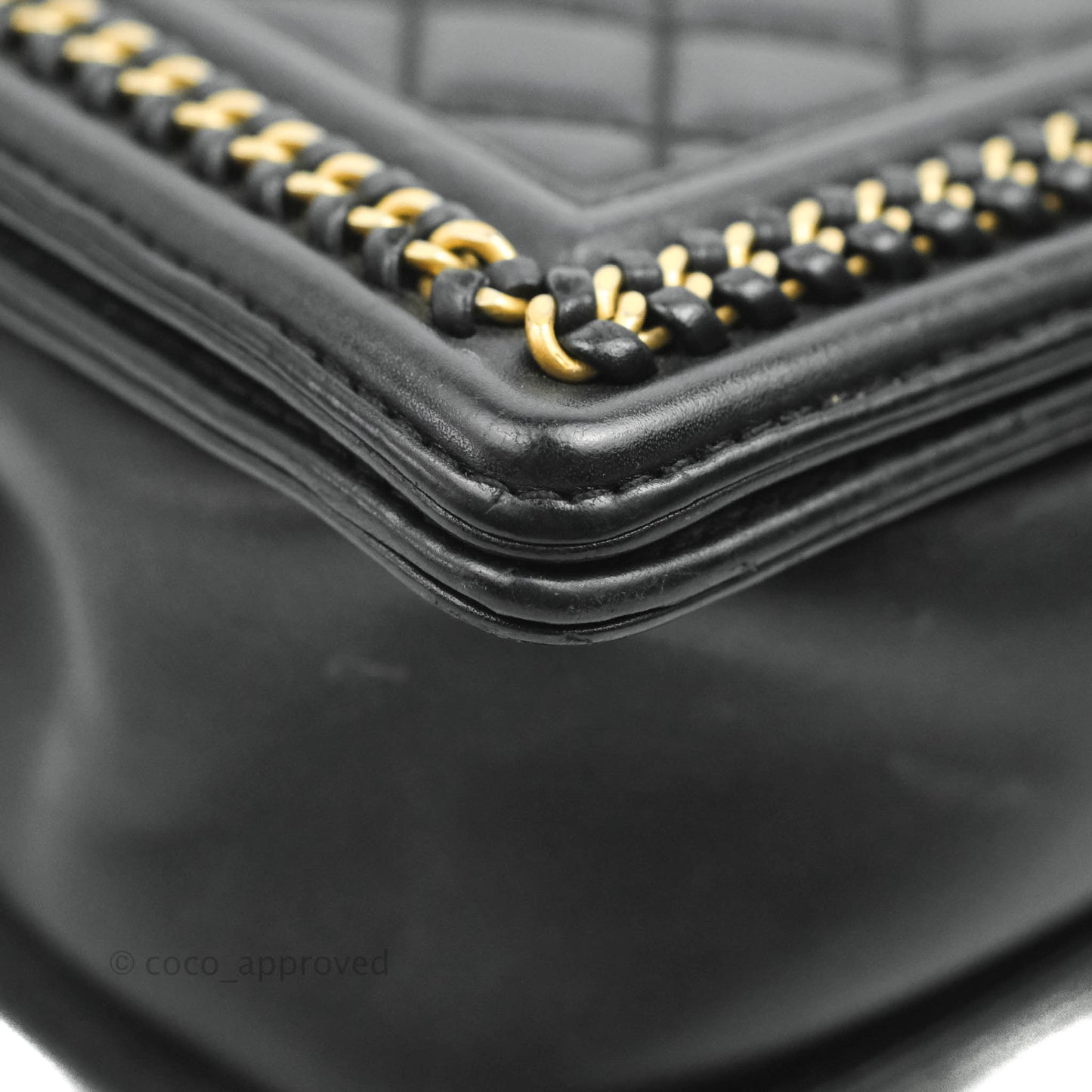 Chanel Quilted Medium Boy With Handle Black Calfskin Aged Gold Hardware