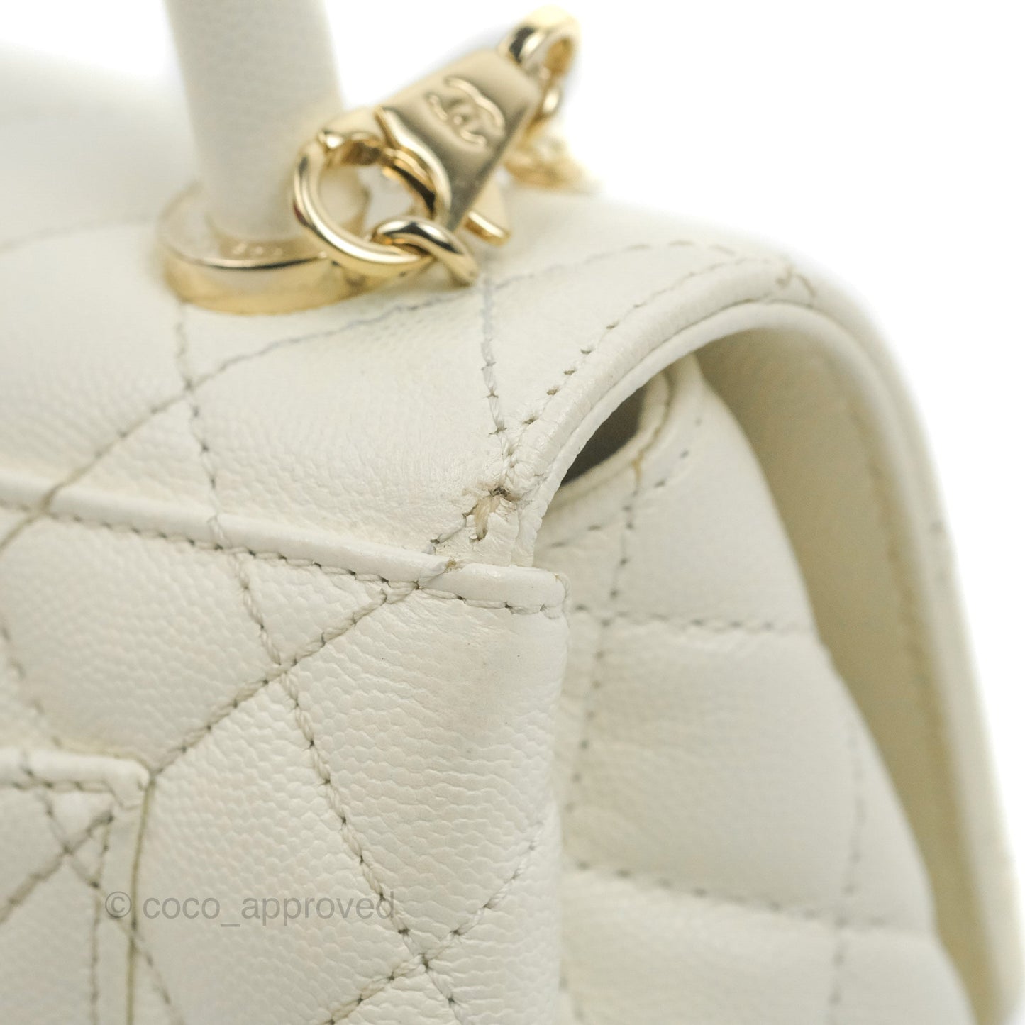 Chanel Mini Coco Handle Quilted Ivory Caviar Gold Hardware