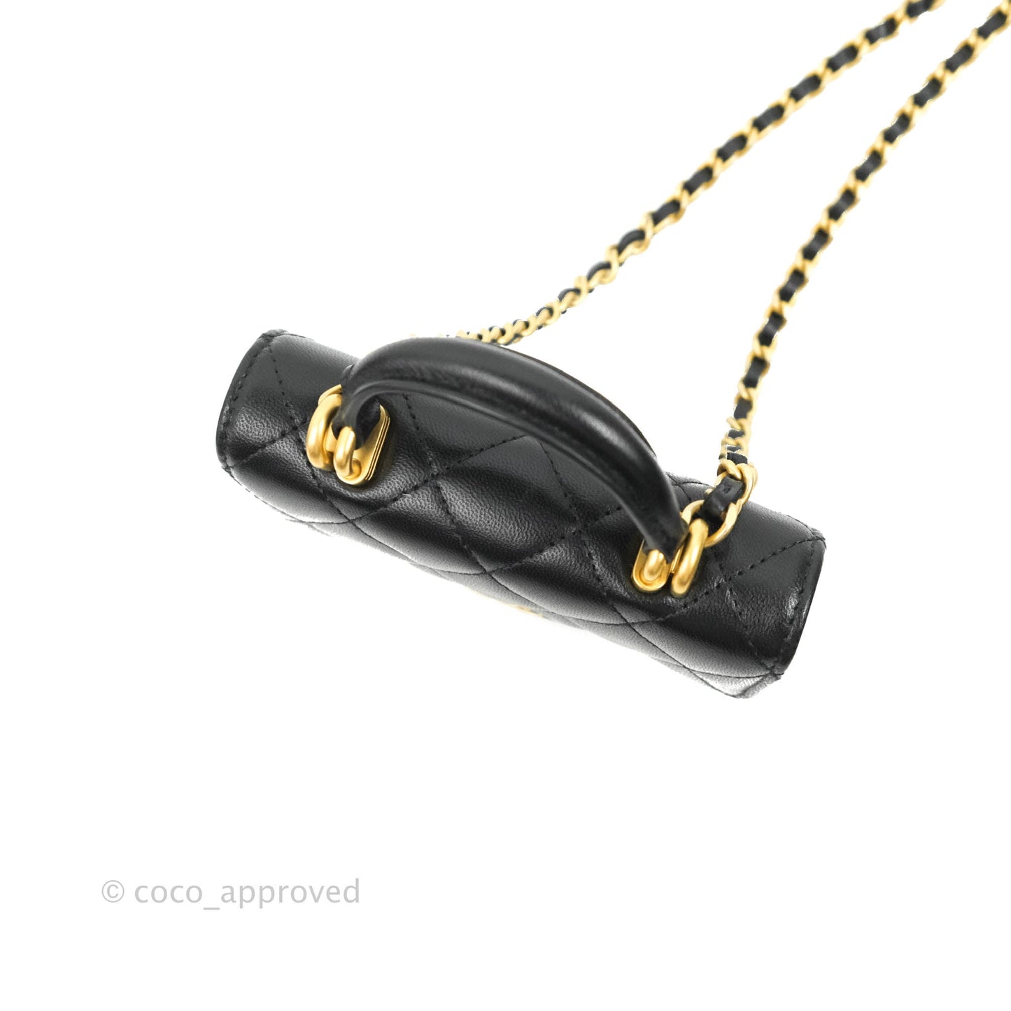 Chanel Mini Handle Flap Coin Purse With Chain Black Lambskin Gold Hardware