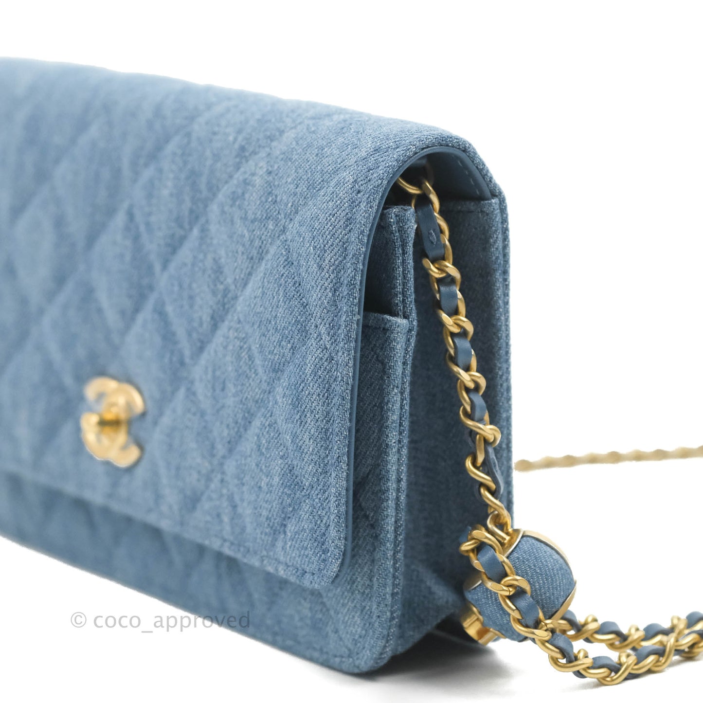 Chanel Quilted Pearl Crush Wallet on Chain WOC Denim Aged Gold Hardware