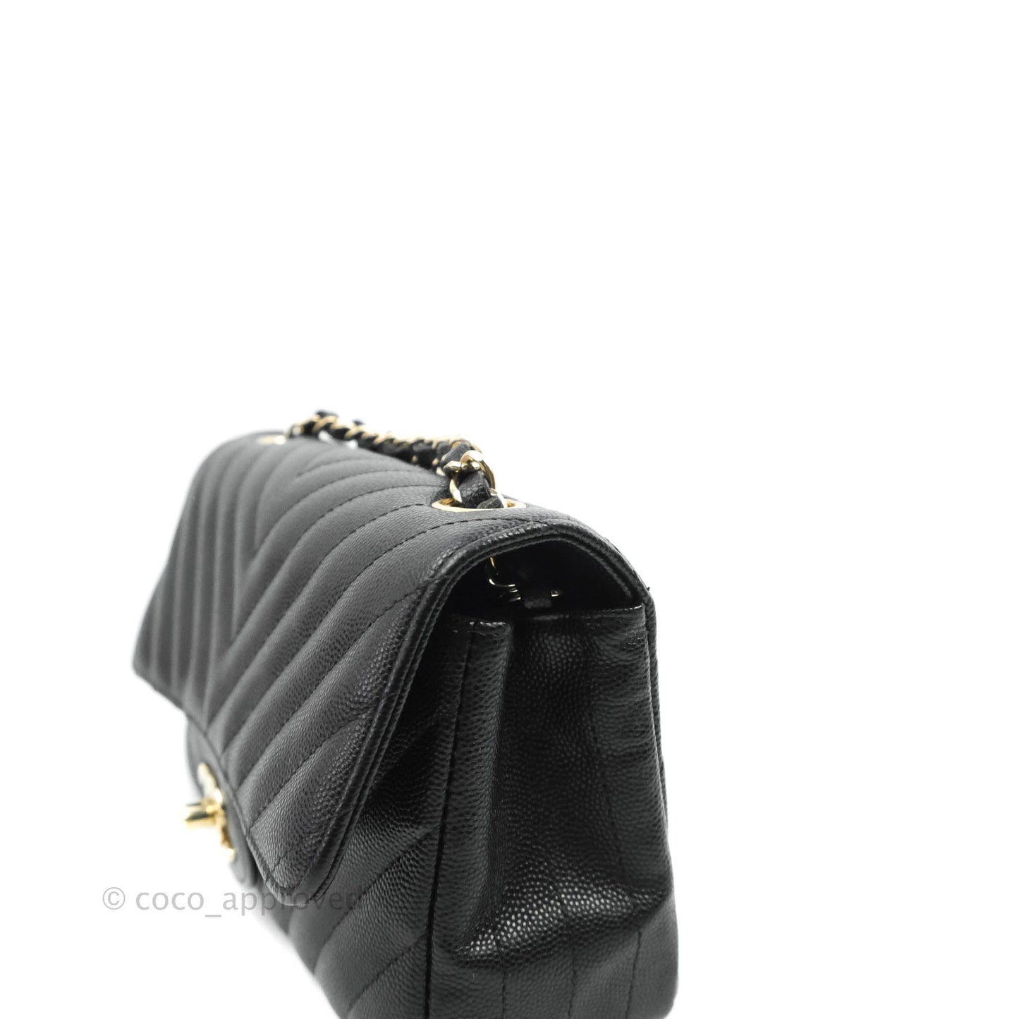 Chanel Chevron Mini Rectangular Flap Black Caviar Gold Hardware