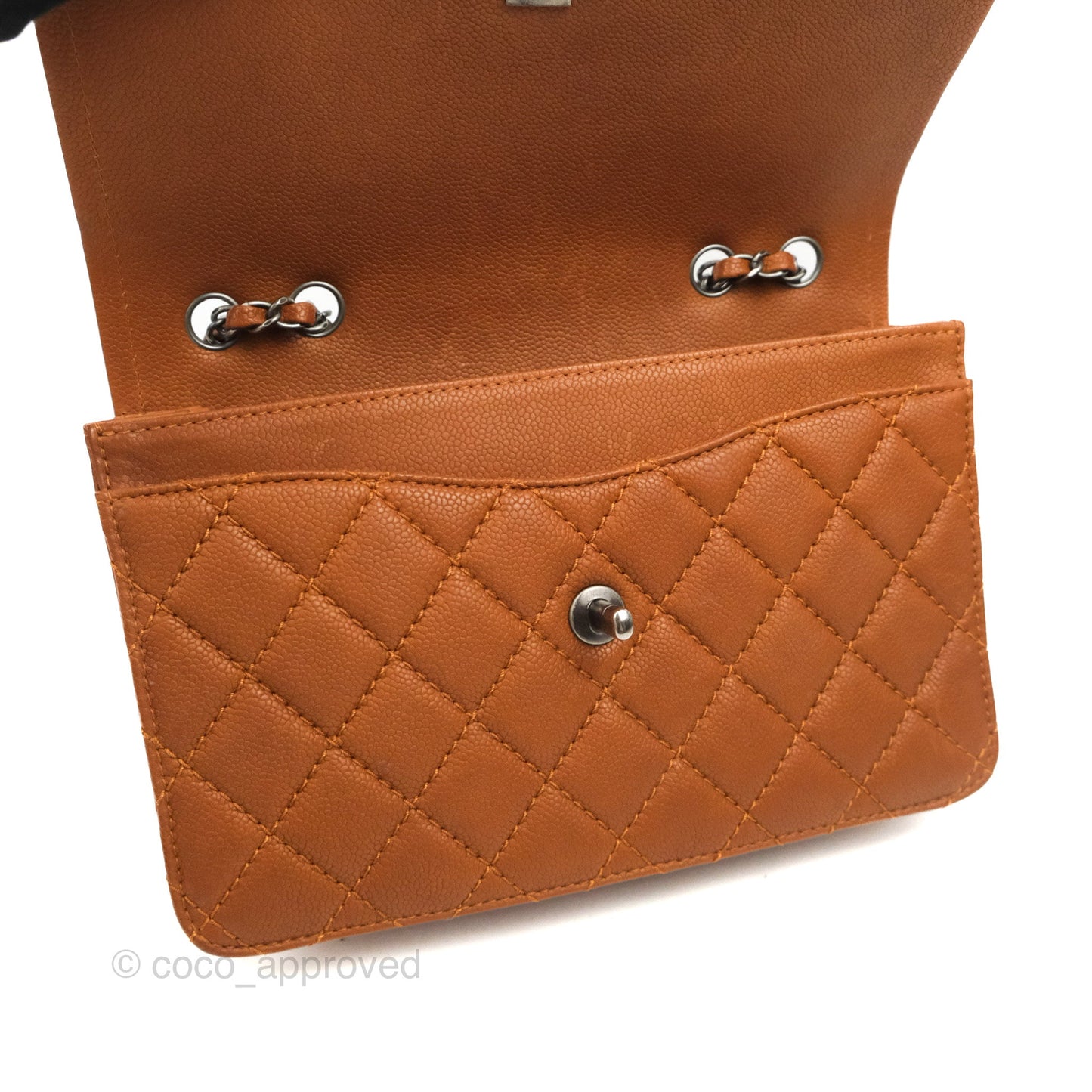 Chanel Flap Bag Quilted Caramel Brown Caviar Ruthenium Hardware