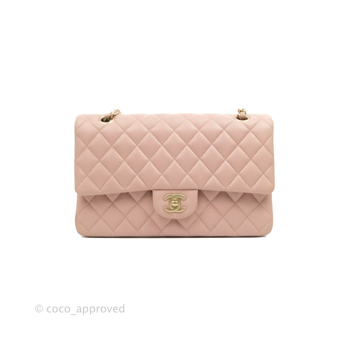 Chanel Classic M/L Medium Flap Quilted Light Pink Lambskin Matte Gold Hardware