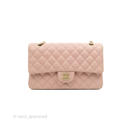 Chanel Classic M/L Medium Flap Quilted Light Pink Lambskin Matte Gold Hardware
