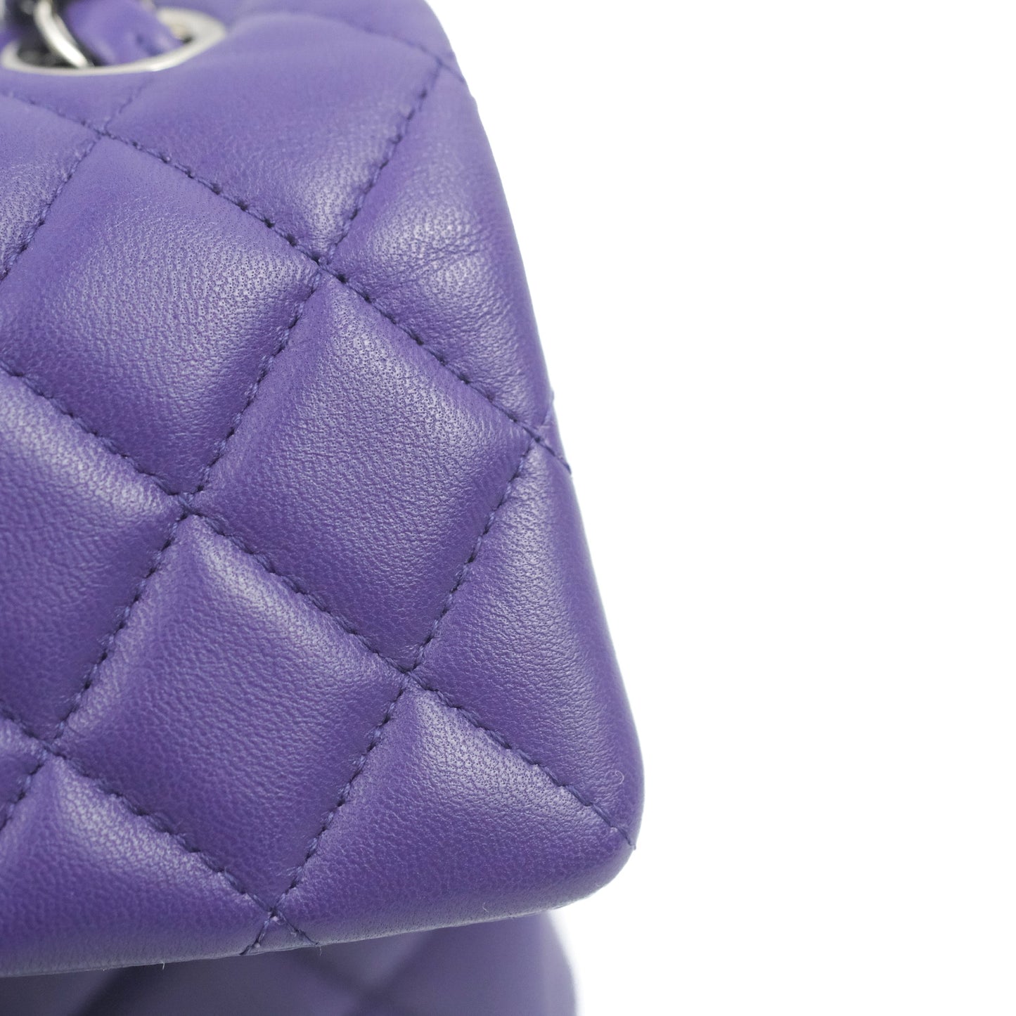 Chanel Quilted Mini Rectangular Flap Purple Lambskin Silver Hardware