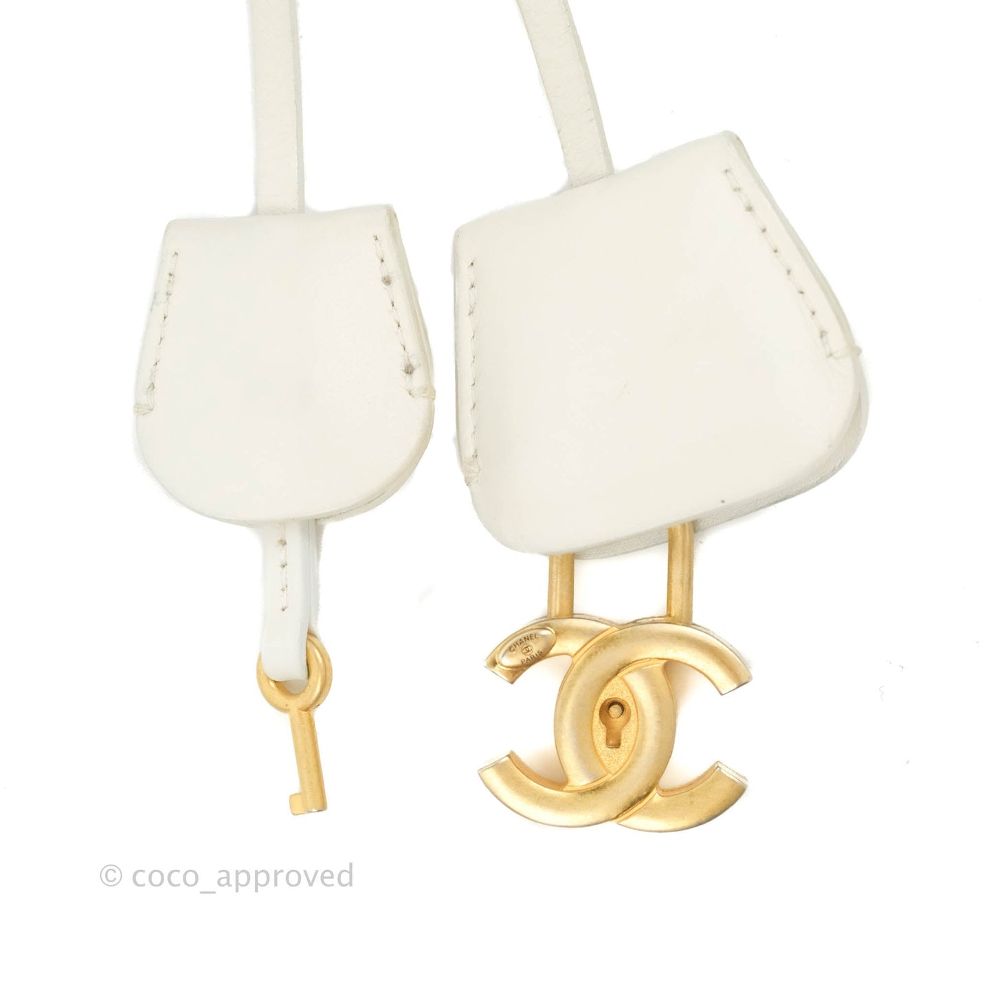 Chanel Quilted Medium CC Filigree Vanity Case White Caviar Aged Gold Hardware