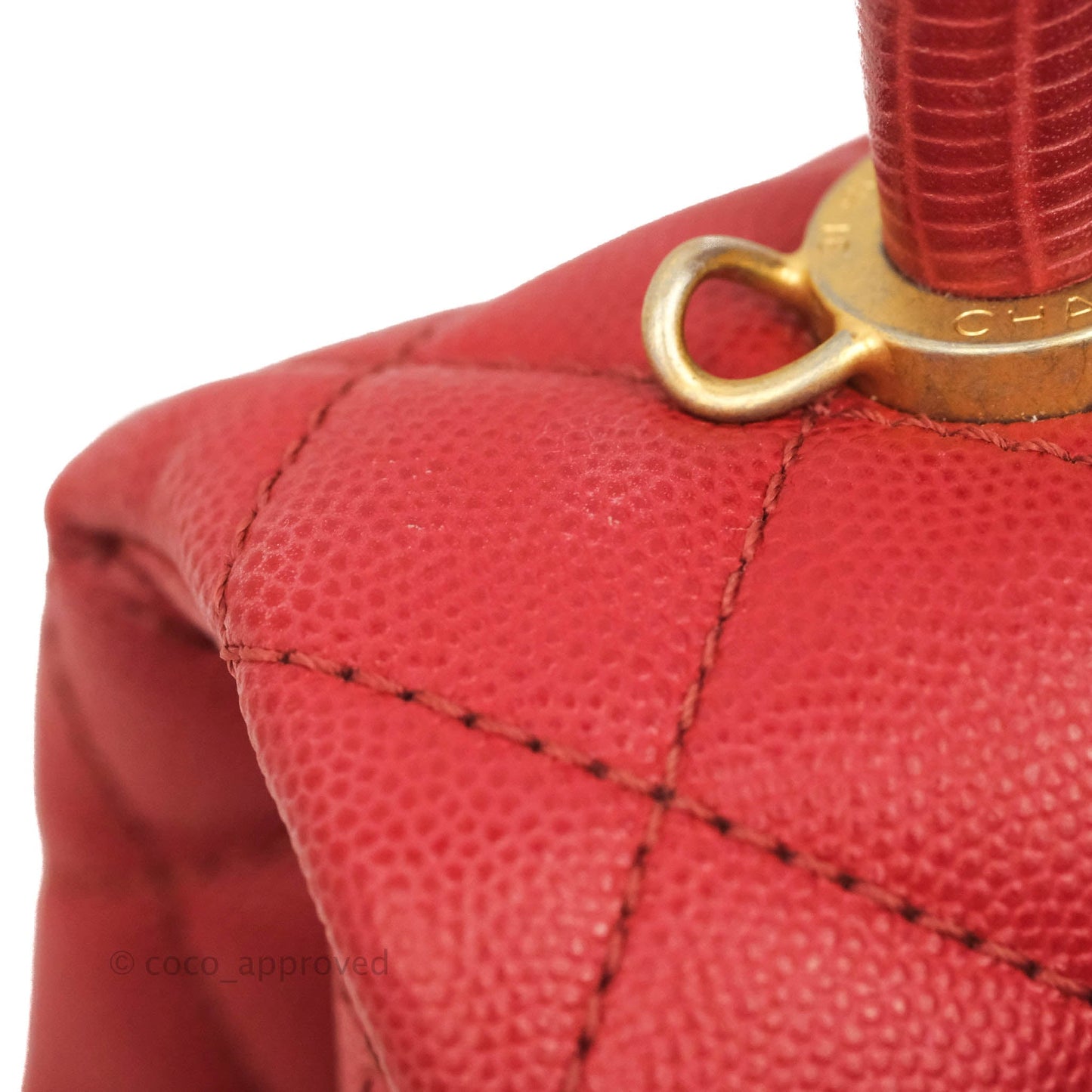 Chanel Small Quilted Coco Handle Red Caviar Gold Hardware