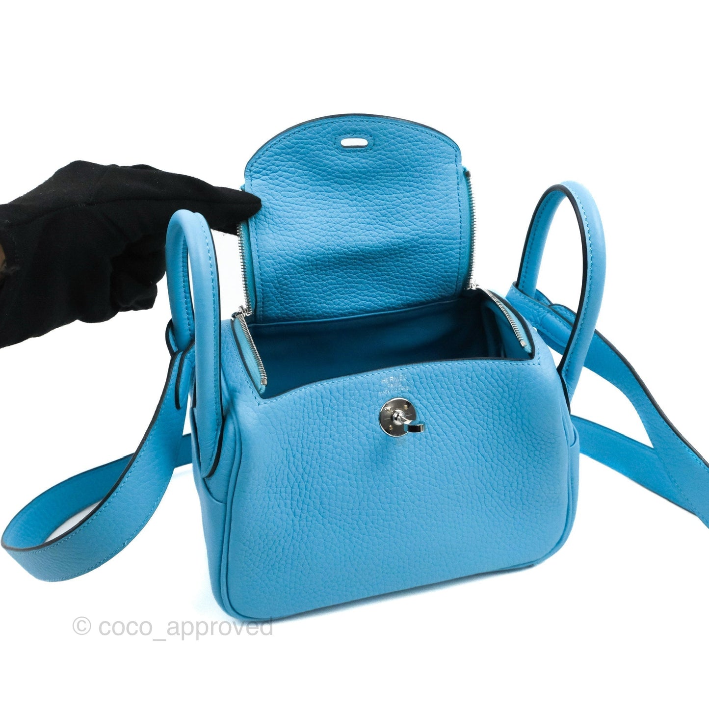 Hermès Mini Lindy 20 Bleu De Nord Clemence Palladium Hardware