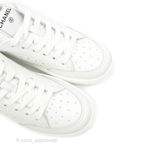 Chanel Calfskin Logo Sneakers White Size 37.5