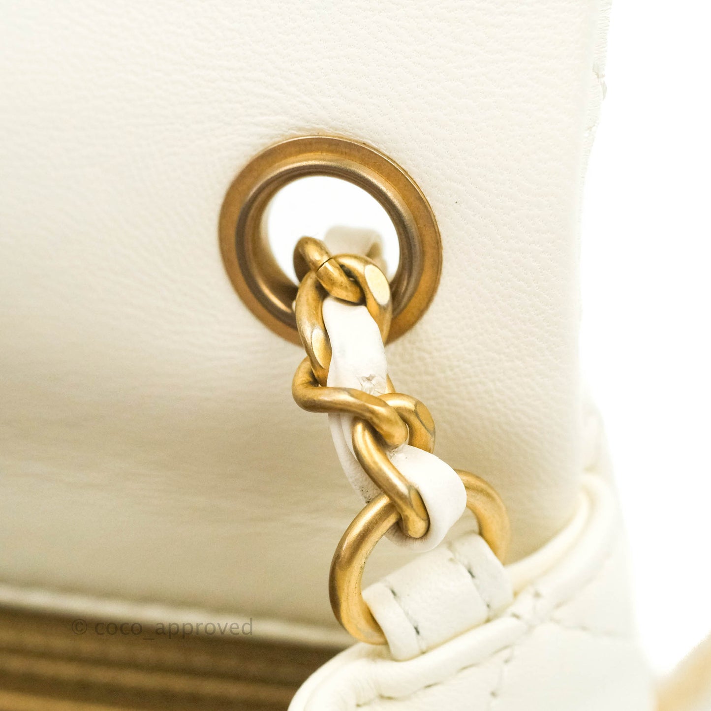 Chanel Mini Rectangular Pearl Crush Quilted White Lambskin Aged Gold Hardware