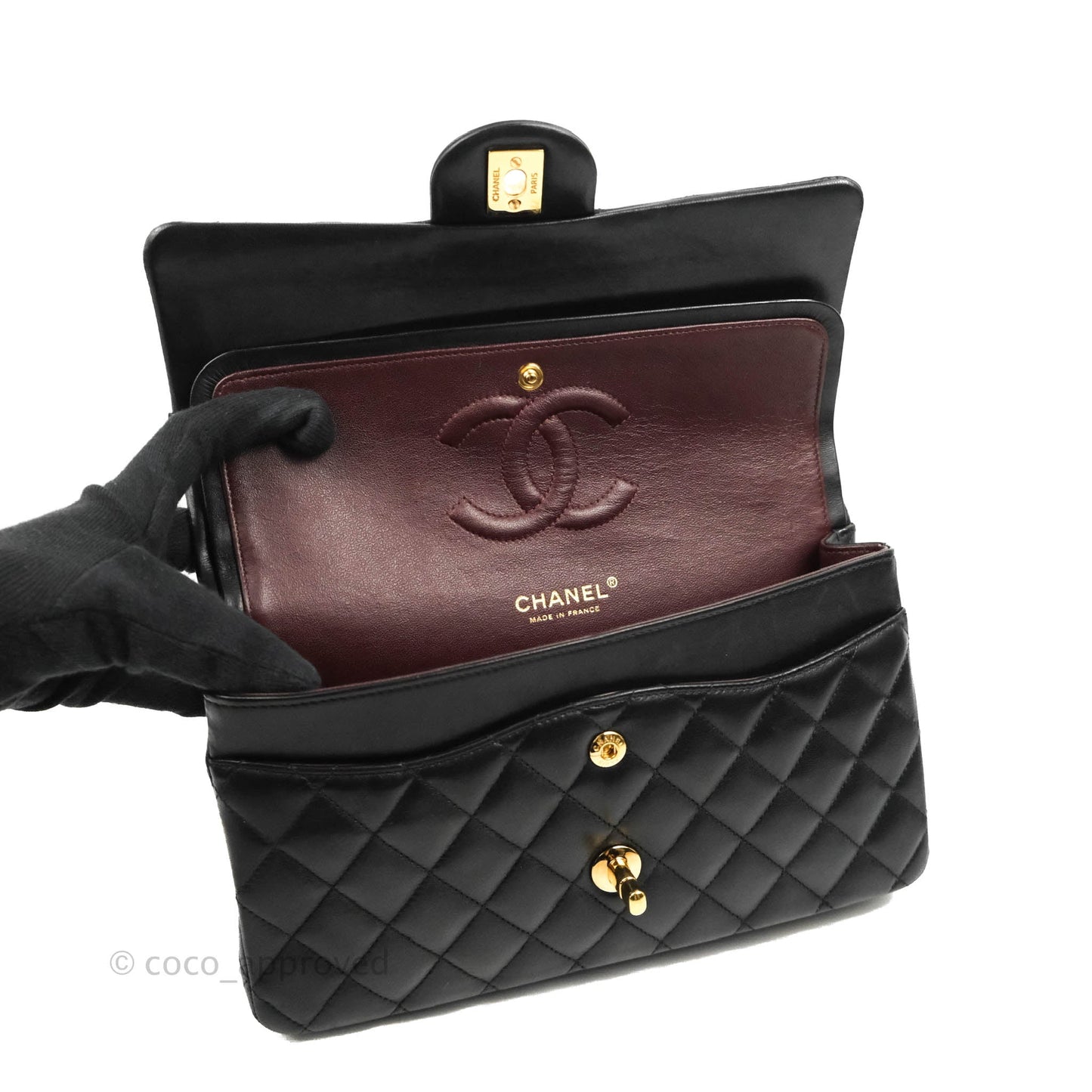 Chanel Classic M/L Medium Flap Quilted Black Lambskin Gold Hardware