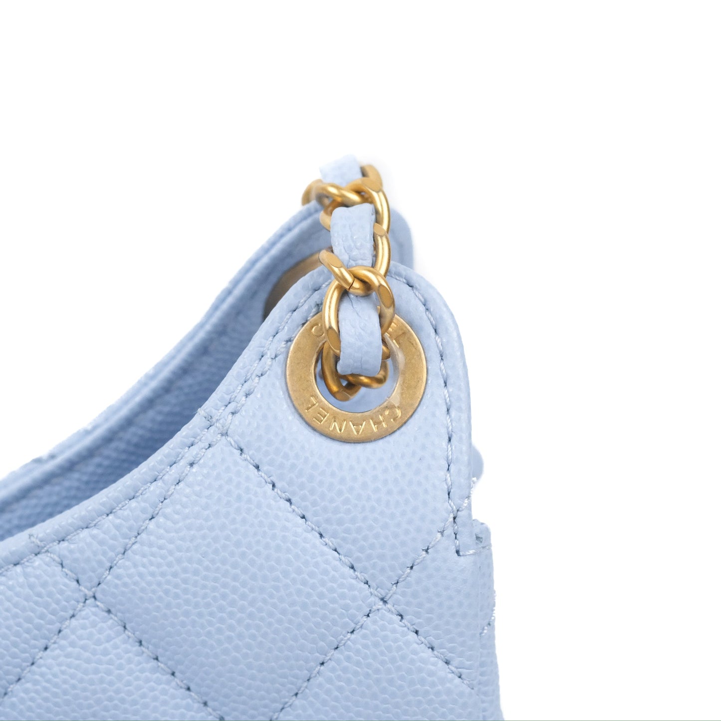Chanel Quilted Wavy CC Hobo Light Blue Caviar Aged Gold Hardware 23P