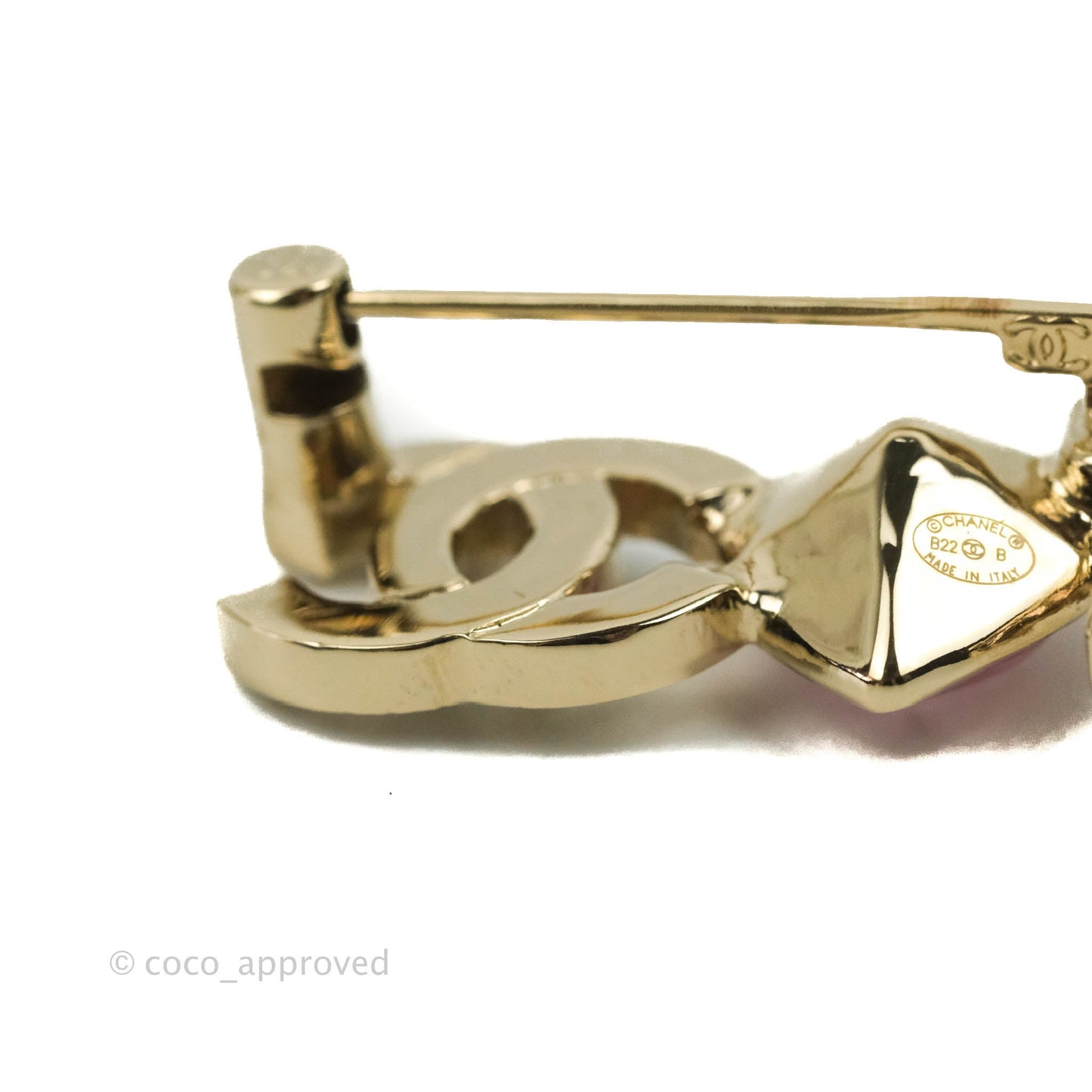 Chanel I Love CC Pink Heart Pearl Brooch Gold Tone 22B