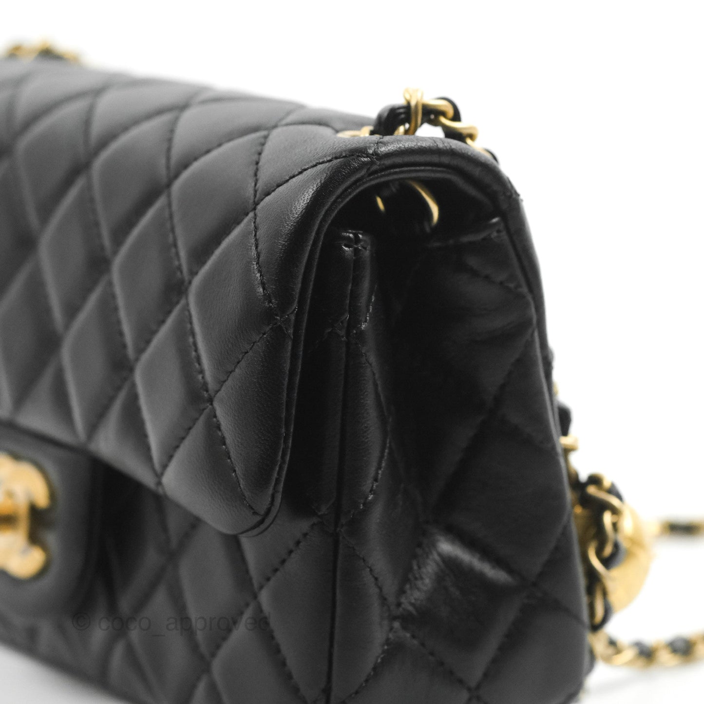 Chanel Mini Rectangular Pearl Crush Quilted Black Lambskin Aged Gold Hardware
