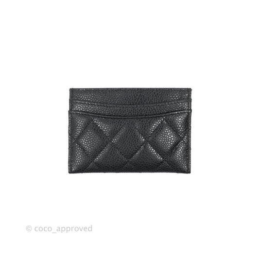 Chanel Classic Flat Card Holder Black Caviar Gold Hardware