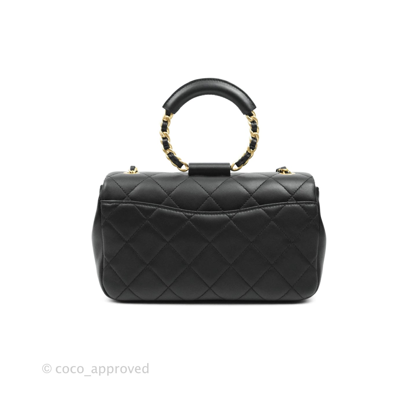 Chanel Circular Handle Flap Bag Black Lambskin Aged Gold Hardware