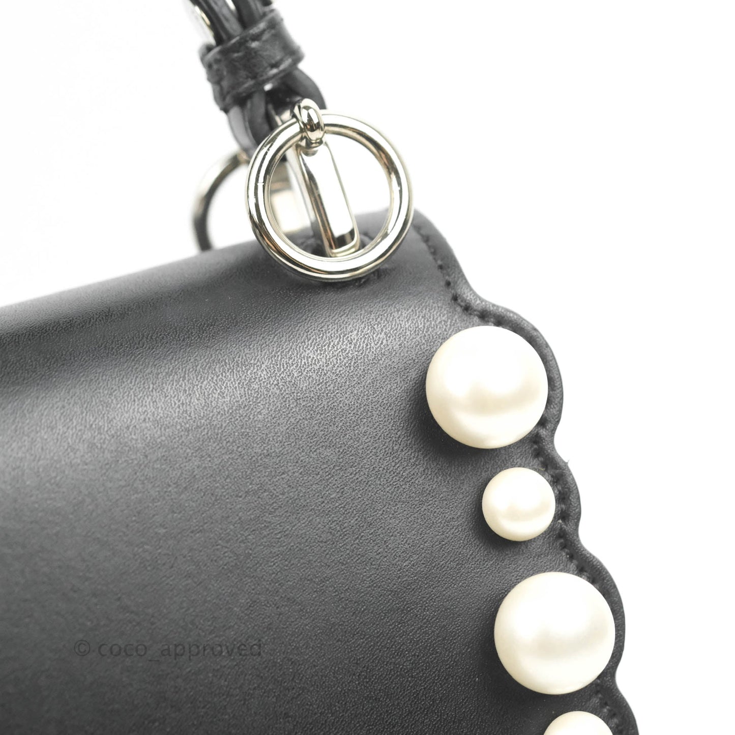 Fendi Scalloped Studded Pearl Small Kan I Shoulder Bag Black Calfskin