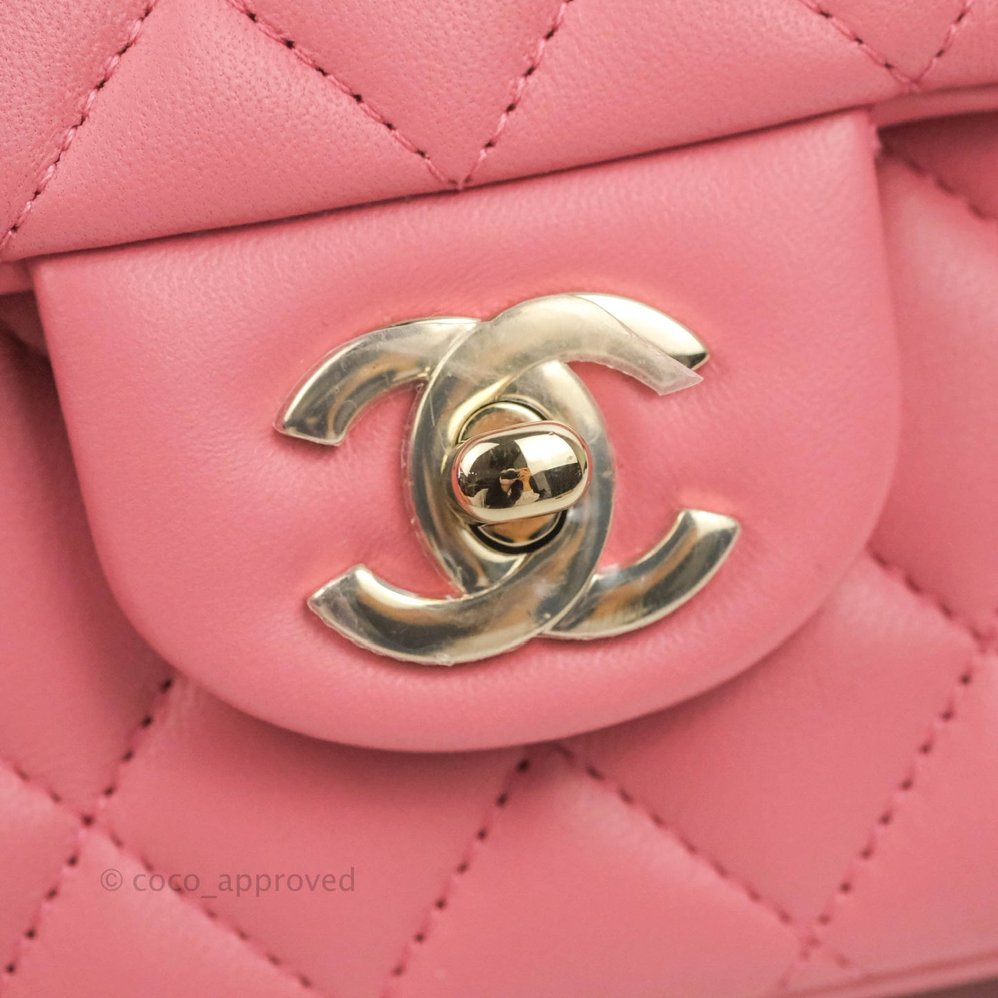 Chanel Top Handle Mini Rectangular Flap Bag Pink Lambskin Gold Hardware