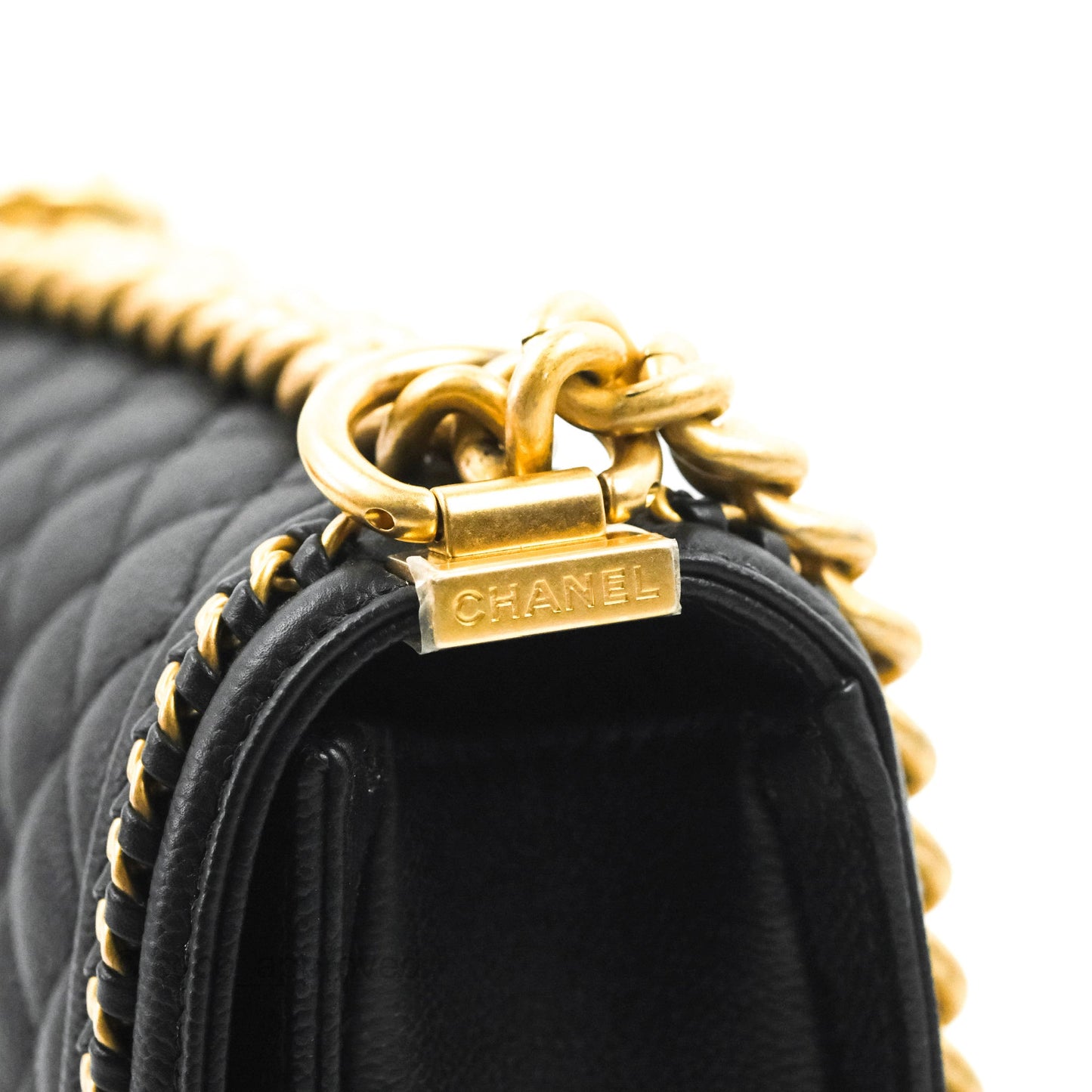 Chanel Small Boy Chain Around Black Caviar Gold Hardware