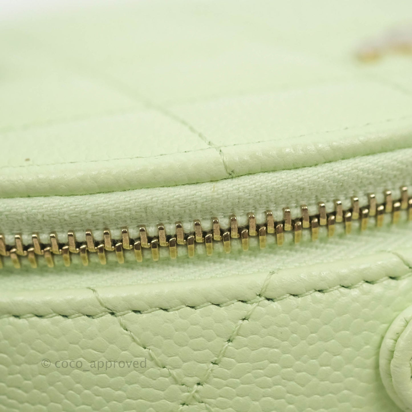 Chanel Mini Round Vanity Bag Handle With Care Light Green Caviar 22C