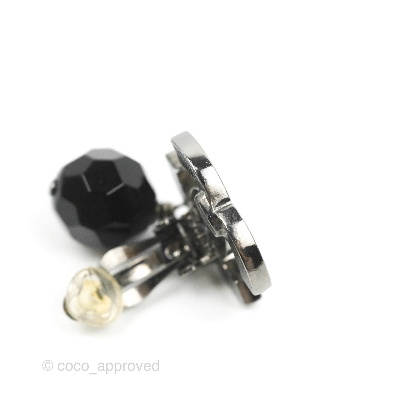 Chanel CC Black Resin Sphere Drop Ear Clip Gun Metal 12V