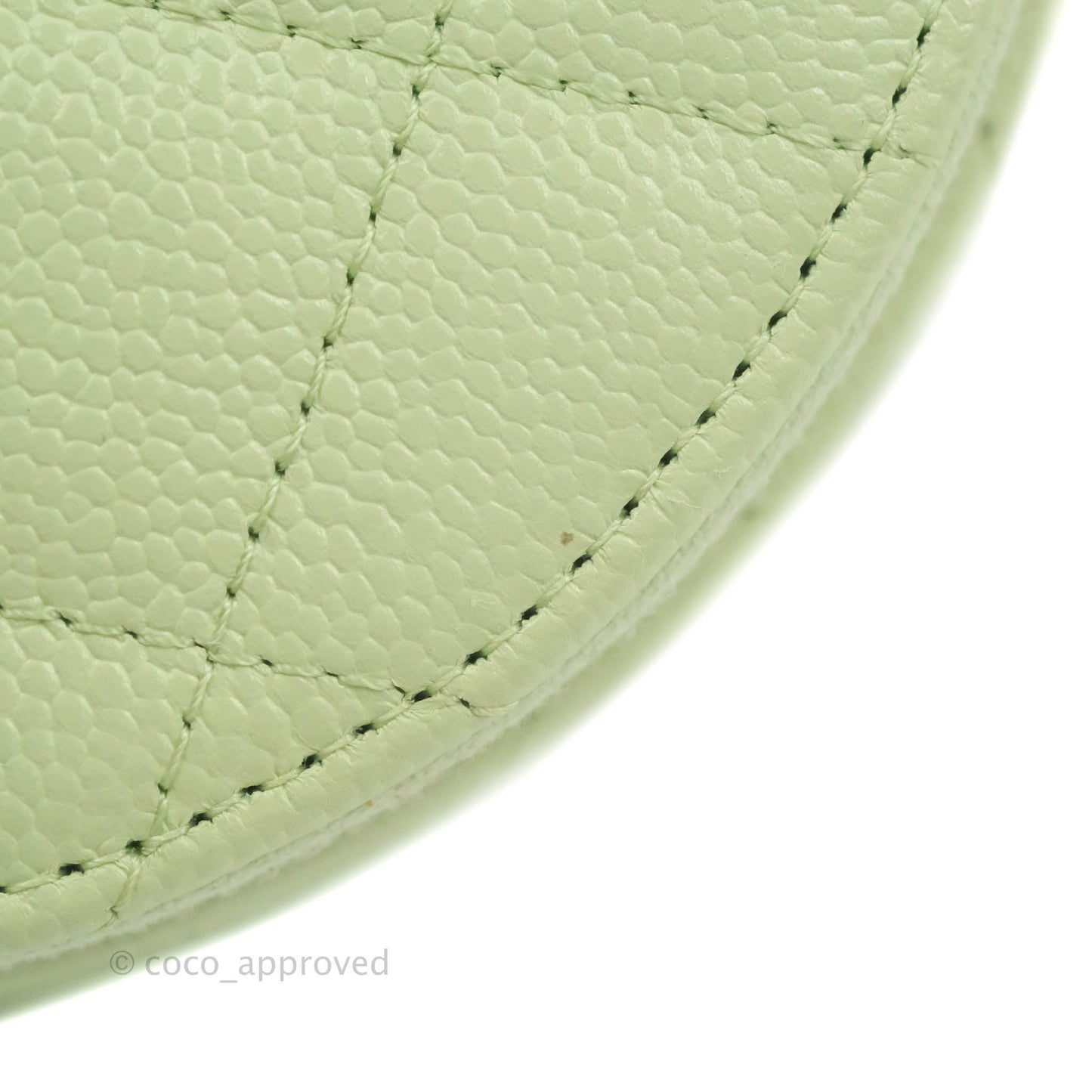 Chanel Mini Round Vanity Bag Handle With Care Light Green Caviar 22C