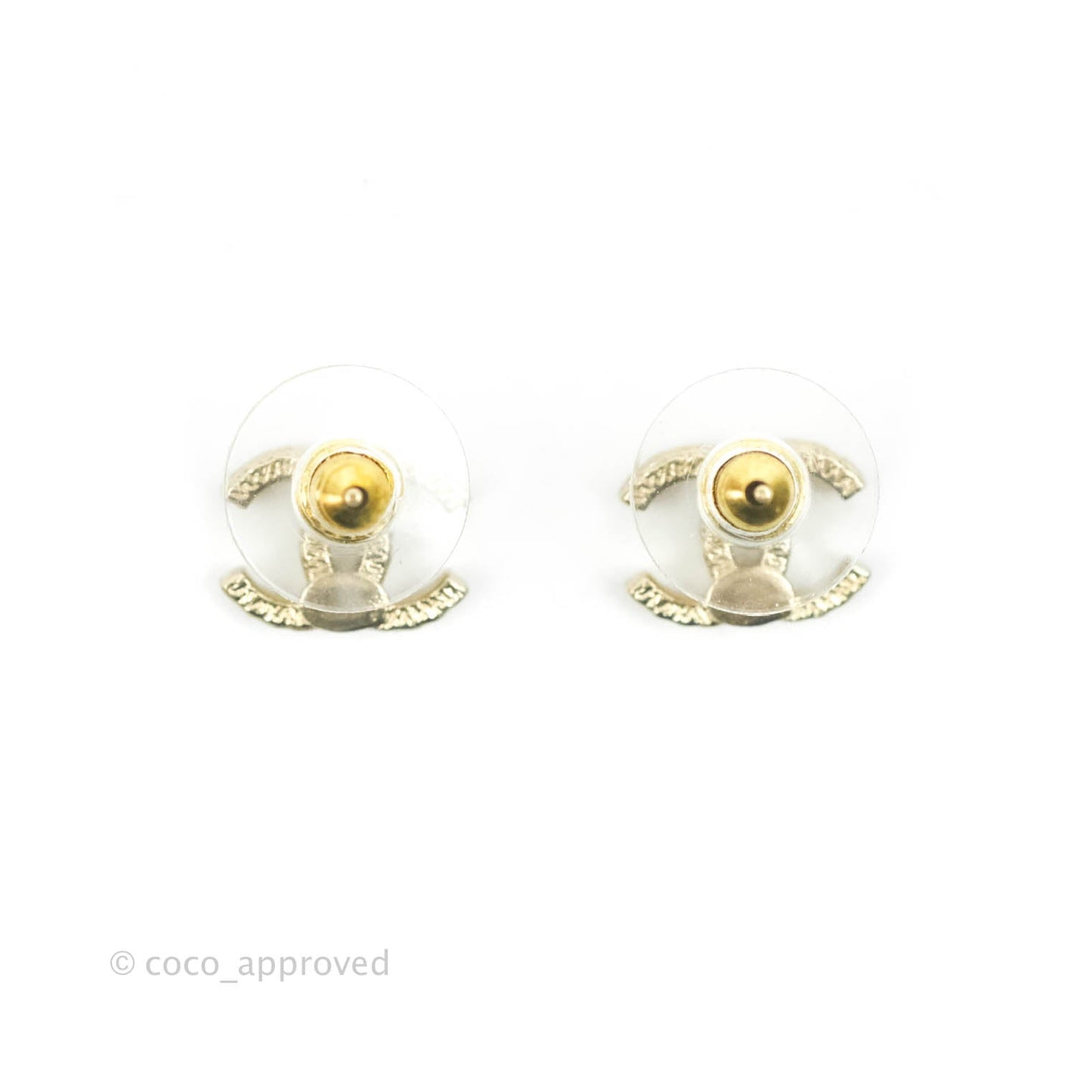 Chanel CC Pearl Crystal Earrings Gold Tone 21V
