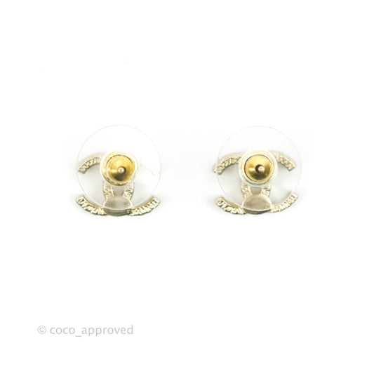 Chanel CC Pearl Crystal Earrings Gold Tone 21V