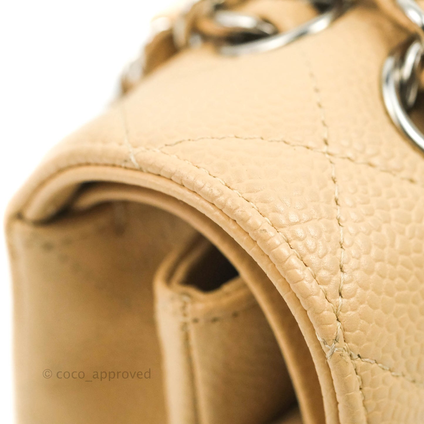 Chanel Classic M/L Medium Flap Quilted Beige Caviar Silver Hardware