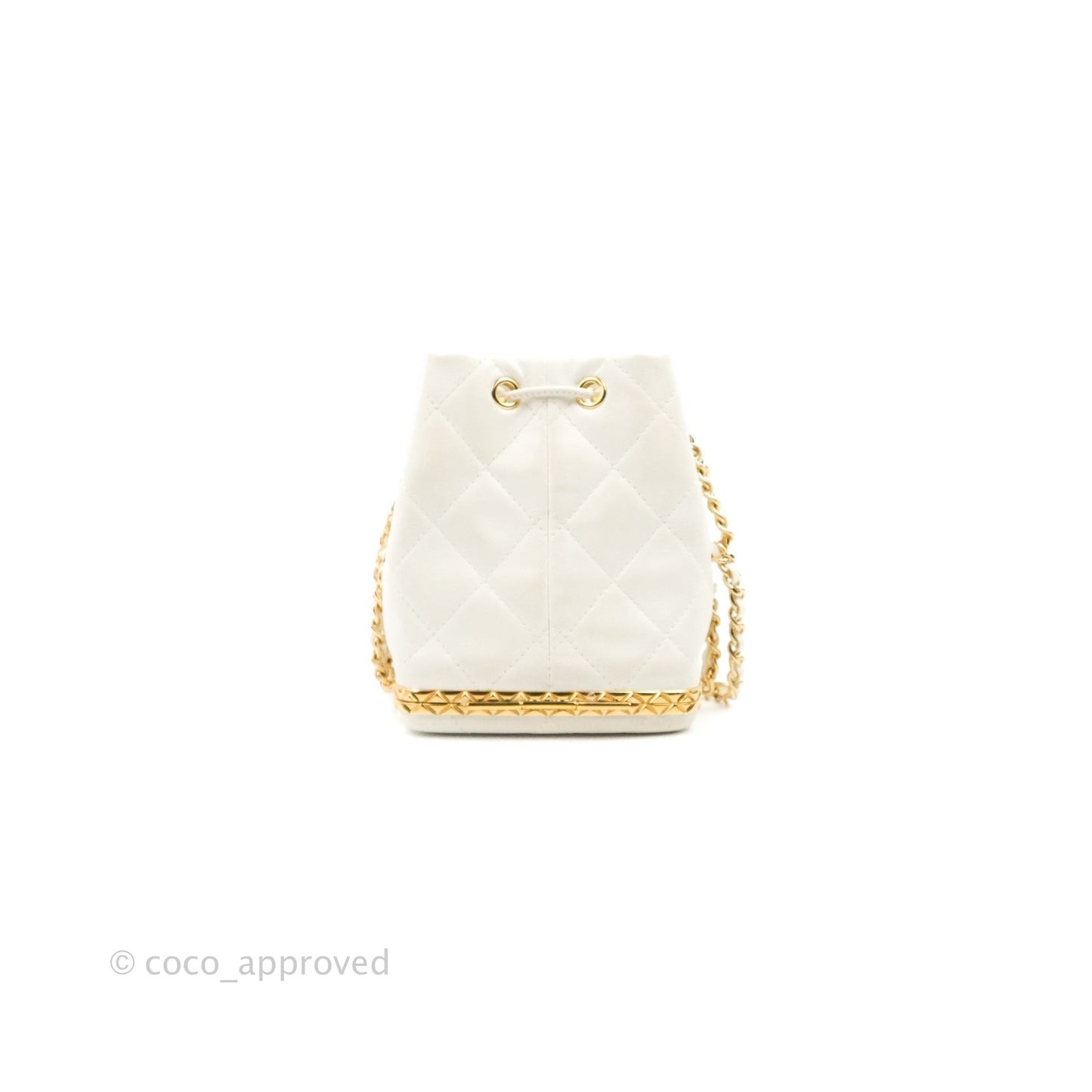 Chanel Quilted Small Drawstring Bucket Bag White Calfskin Gold Hardware