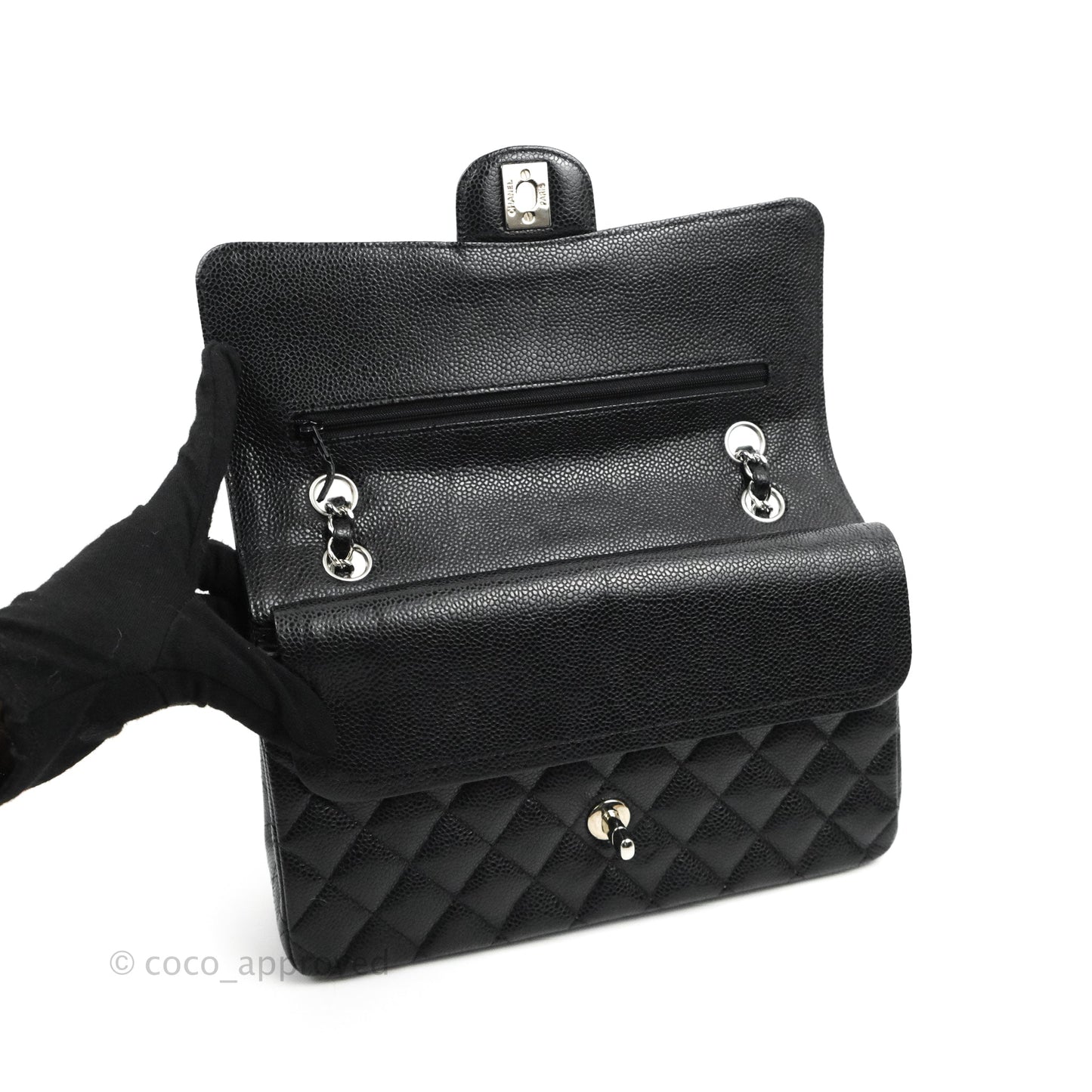 Chanel Classic M/L Medium Flap Quilted Black Caviar Silver Hardware
