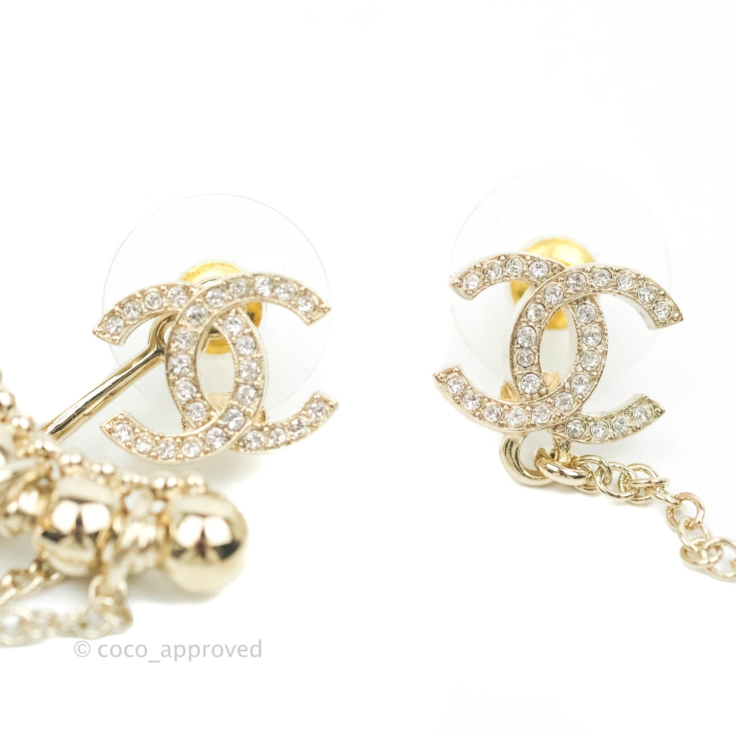 Chanel Crystal CC Earrings Ear Clip Gold Tone 22C