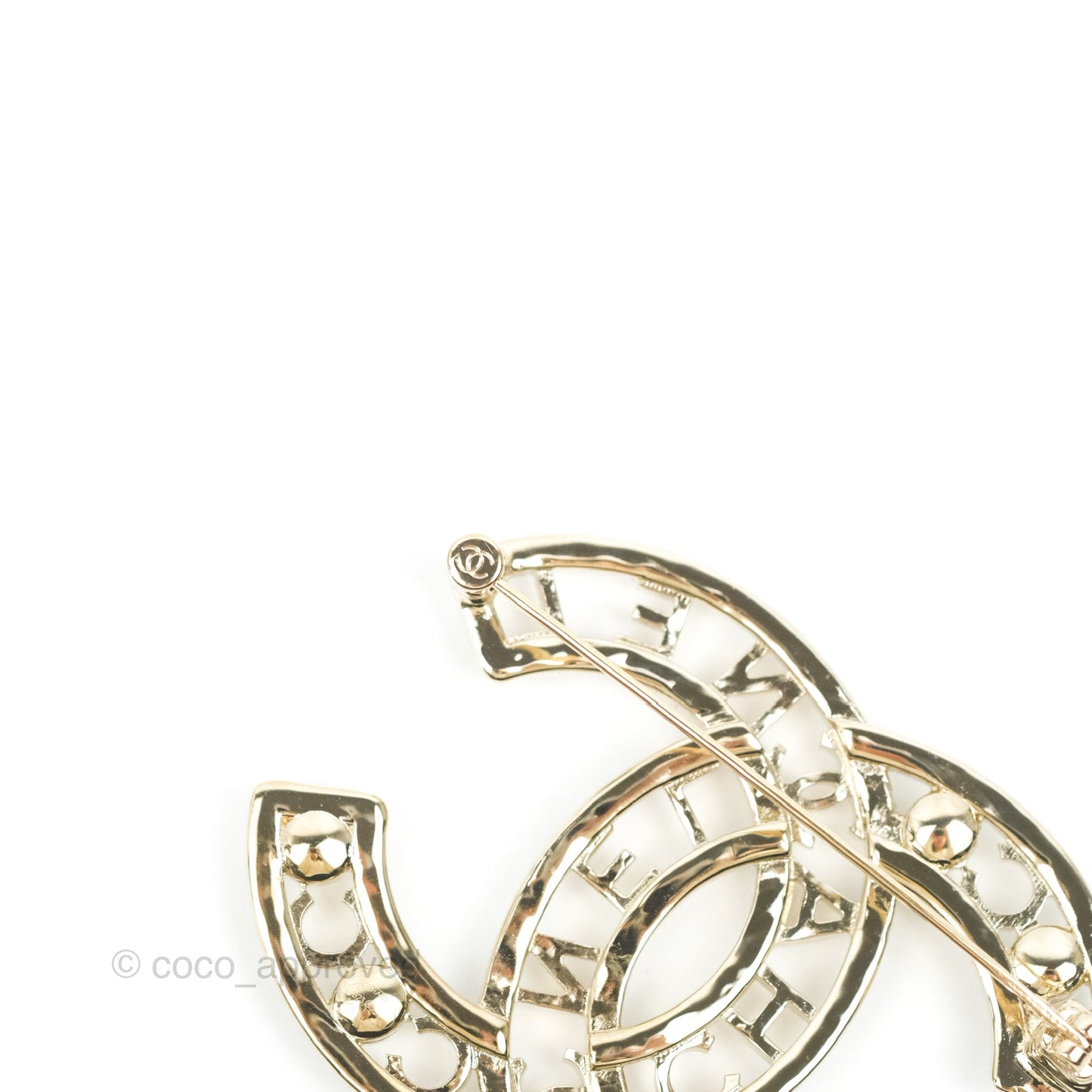Chanel CC Pearl Crystal Brooch Light Gold Tone 23V