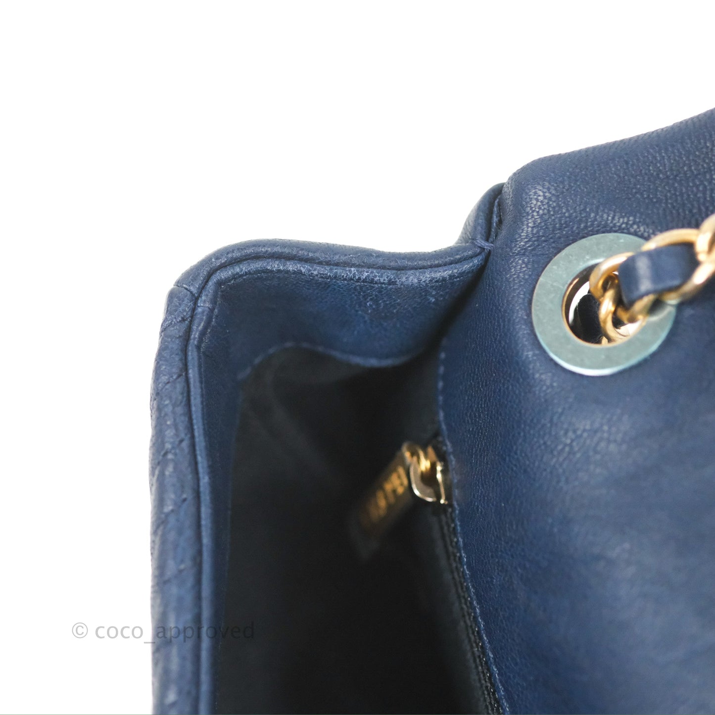 Chanel Small Chevron Surpique Flap Navy Calfskin Aged Gold Hardware