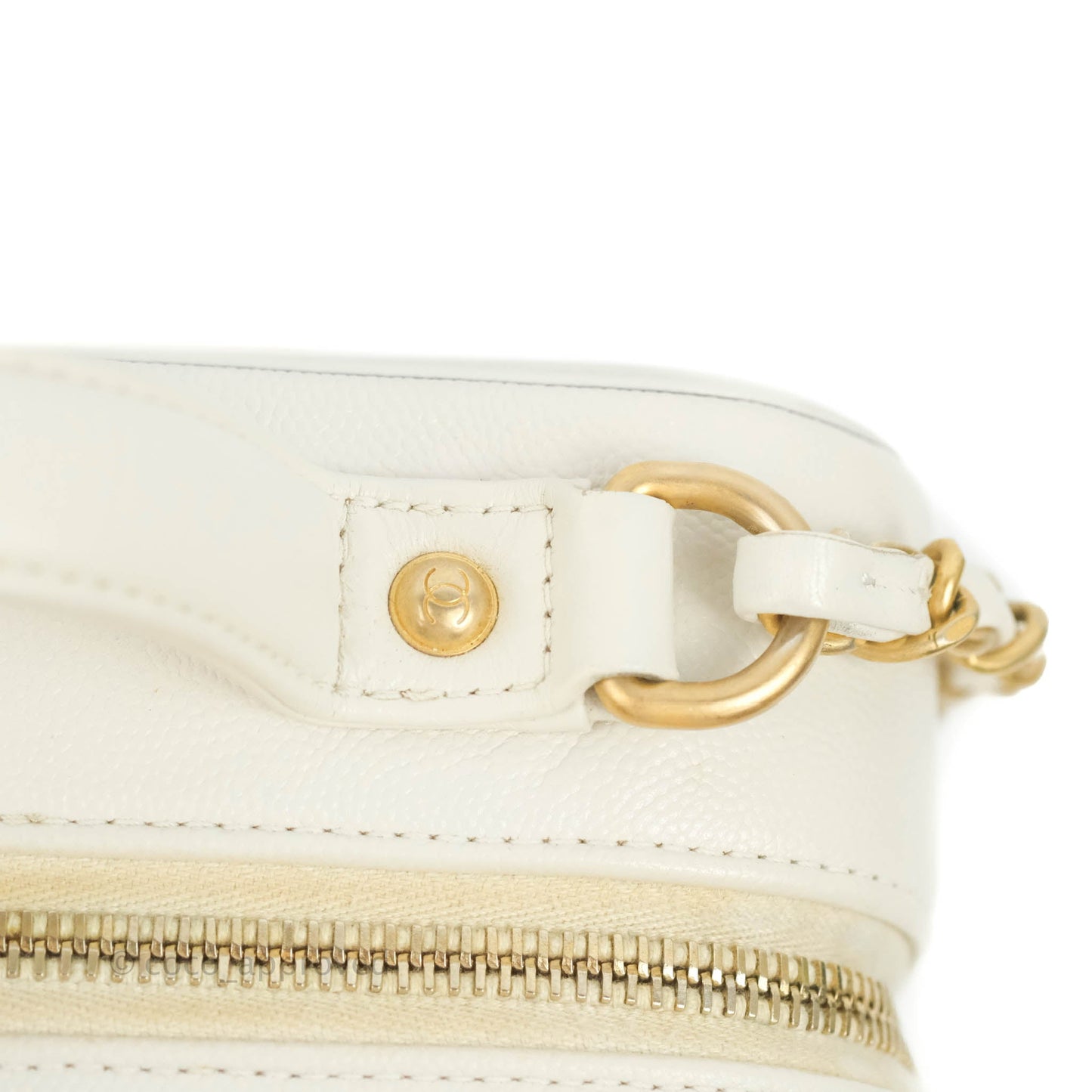 Chanel Quilted Medium CC Filigree Vanity Case White Caviar Aged Gold Hardware