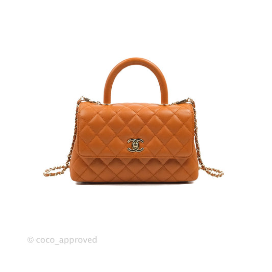 Chanel Small Coco Handle Quilted Caramel Caviar Gold Hardware 21A