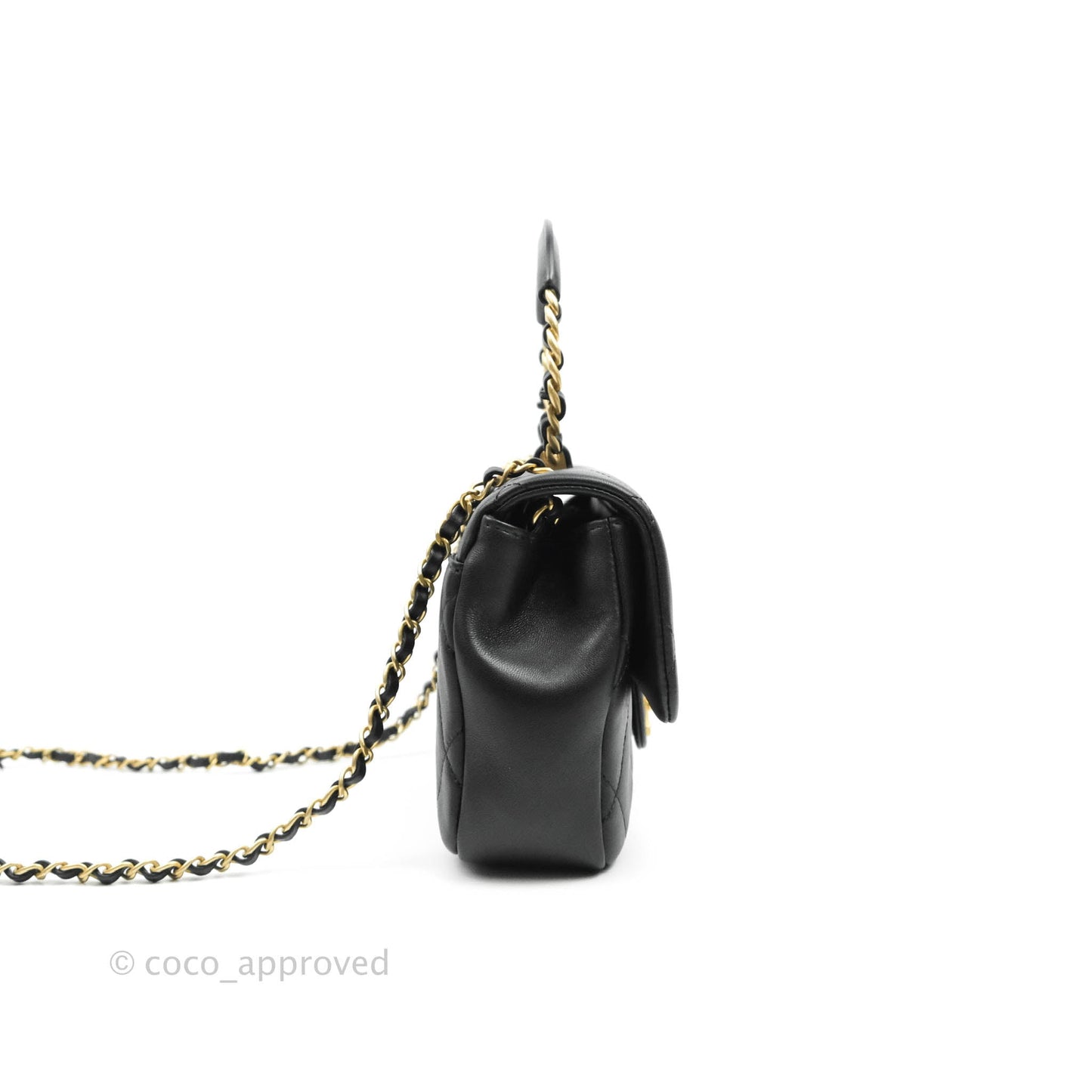Chanel Circular Handle Flap Bag Black Lambskin Aged Gold Hardware