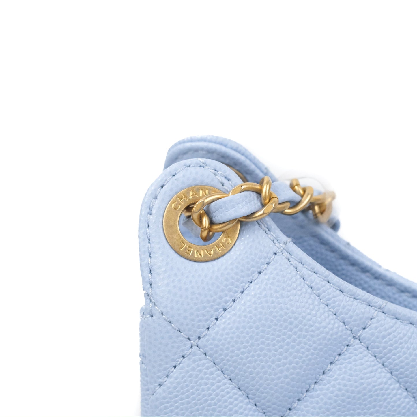 Chanel Quilted Wavy CC Hobo Light Blue Caviar Aged Gold Hardware 23P