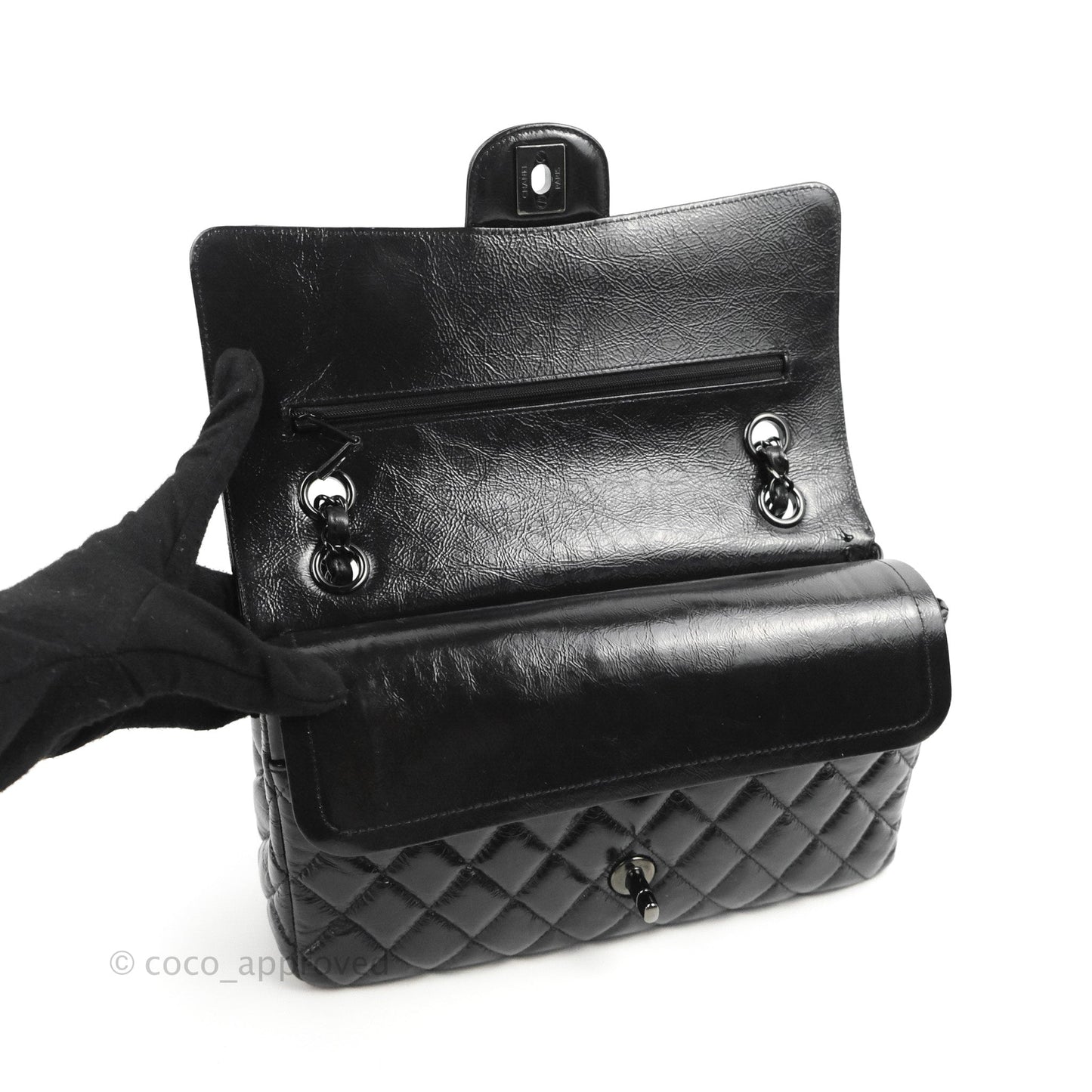 Chanel M/L Medium Classic Quilted Flap So Black Shiny Crumpled Calfskin