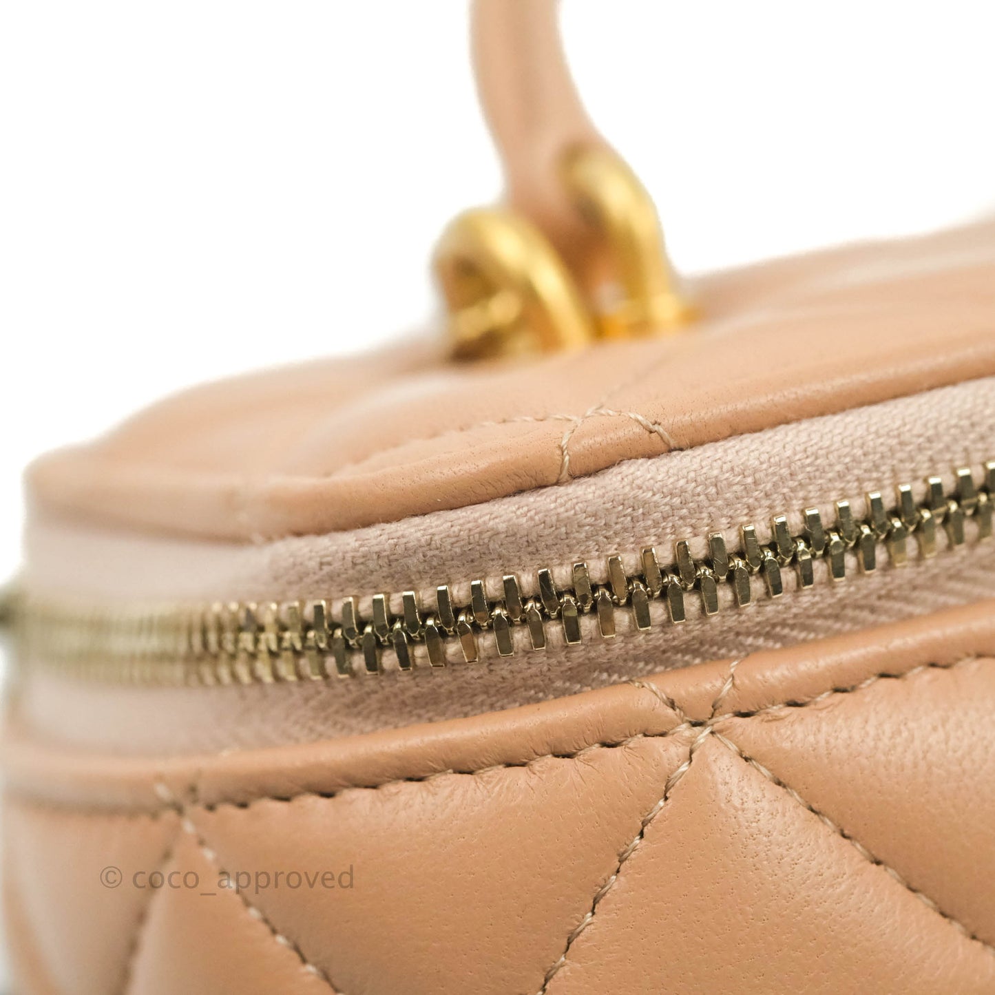 Chanel Vanity Rectangular Top Handle Beige Lambskin Gold Hardware