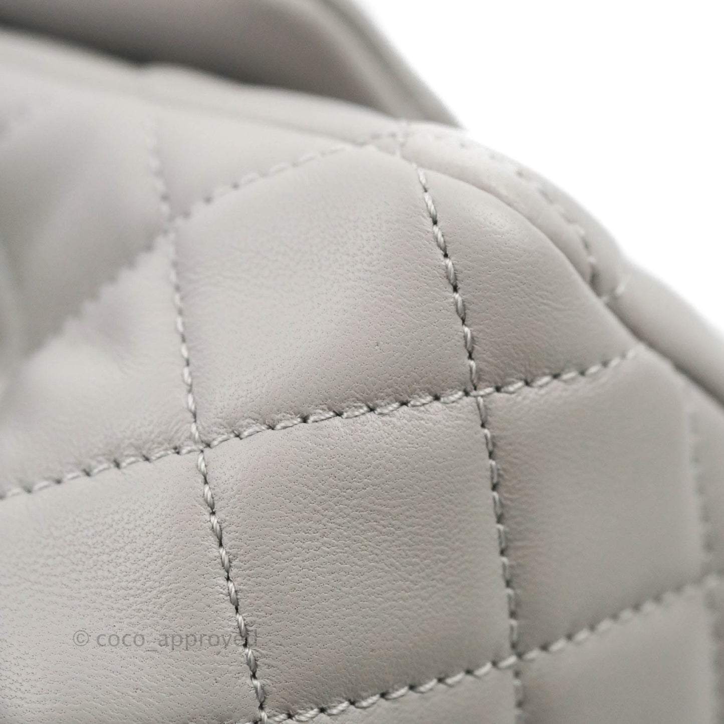 Chanel Mini Rectangular Pearl Crush Quilted Light Grey Lambskin Aged Gold Hardware 22B