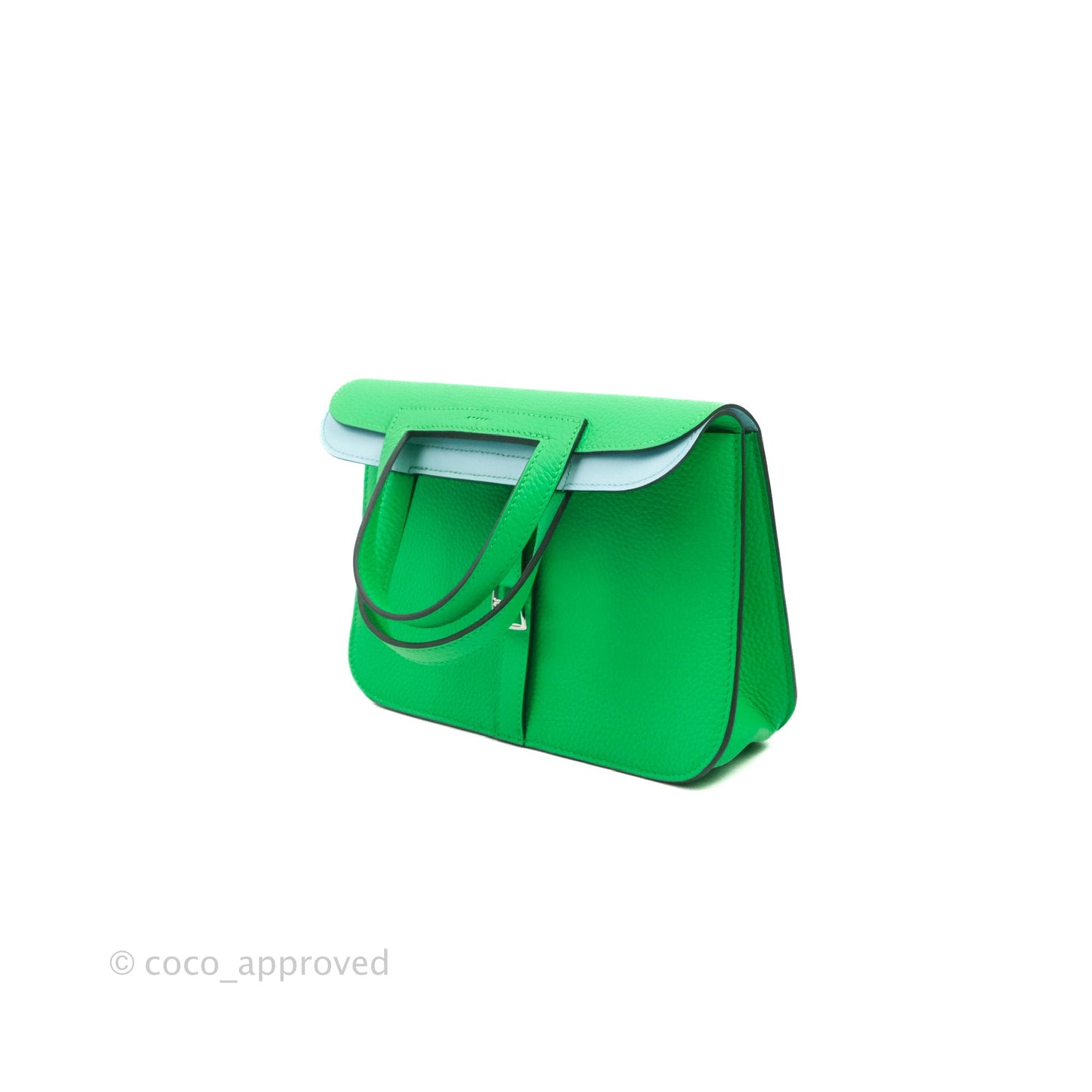 Hermès Halzan 25 Vert Comics/ Bleu Zephyr Clemence Palladium Hardware