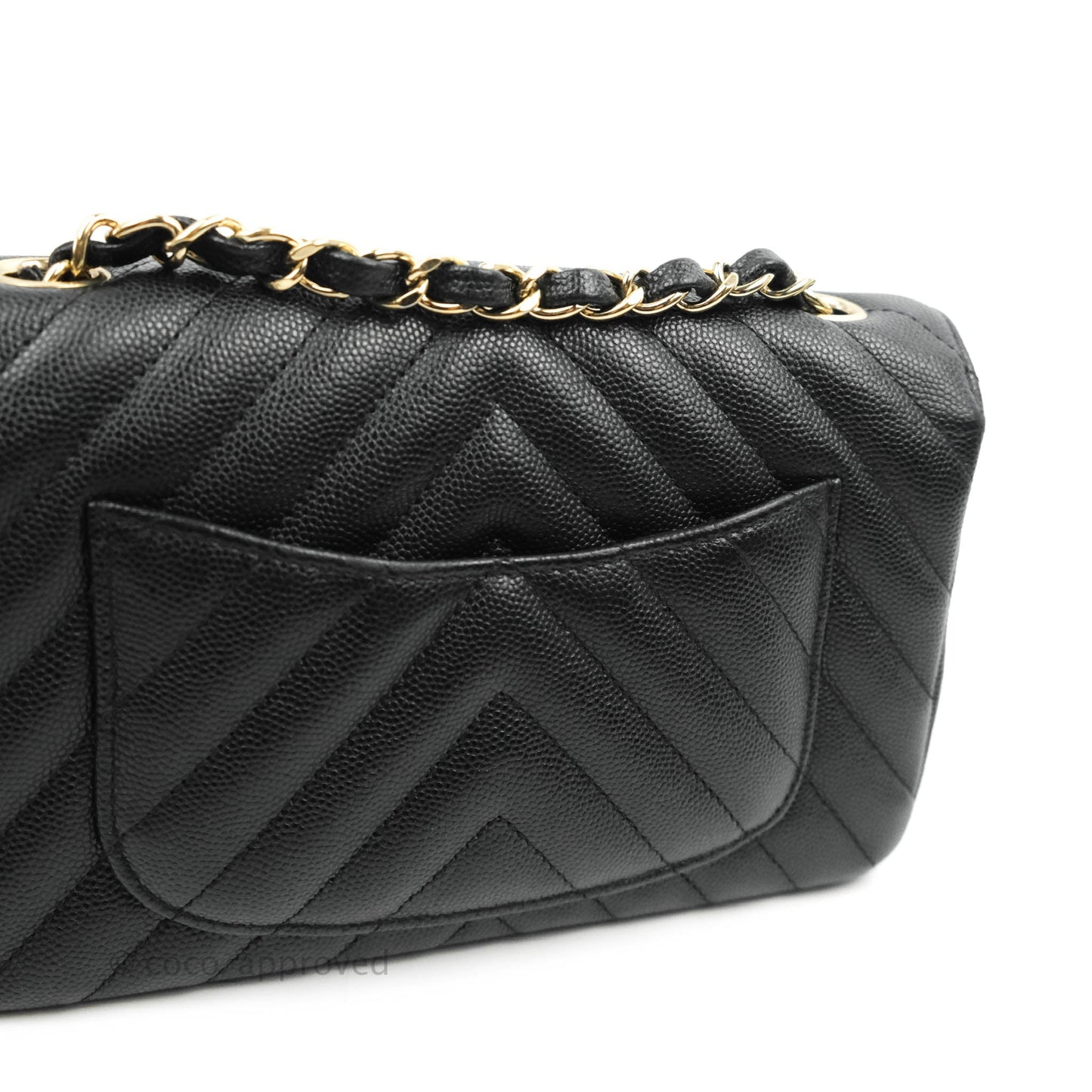 Chanel Chevron Mini Rectangular Flap Black Caviar Gold Hardware