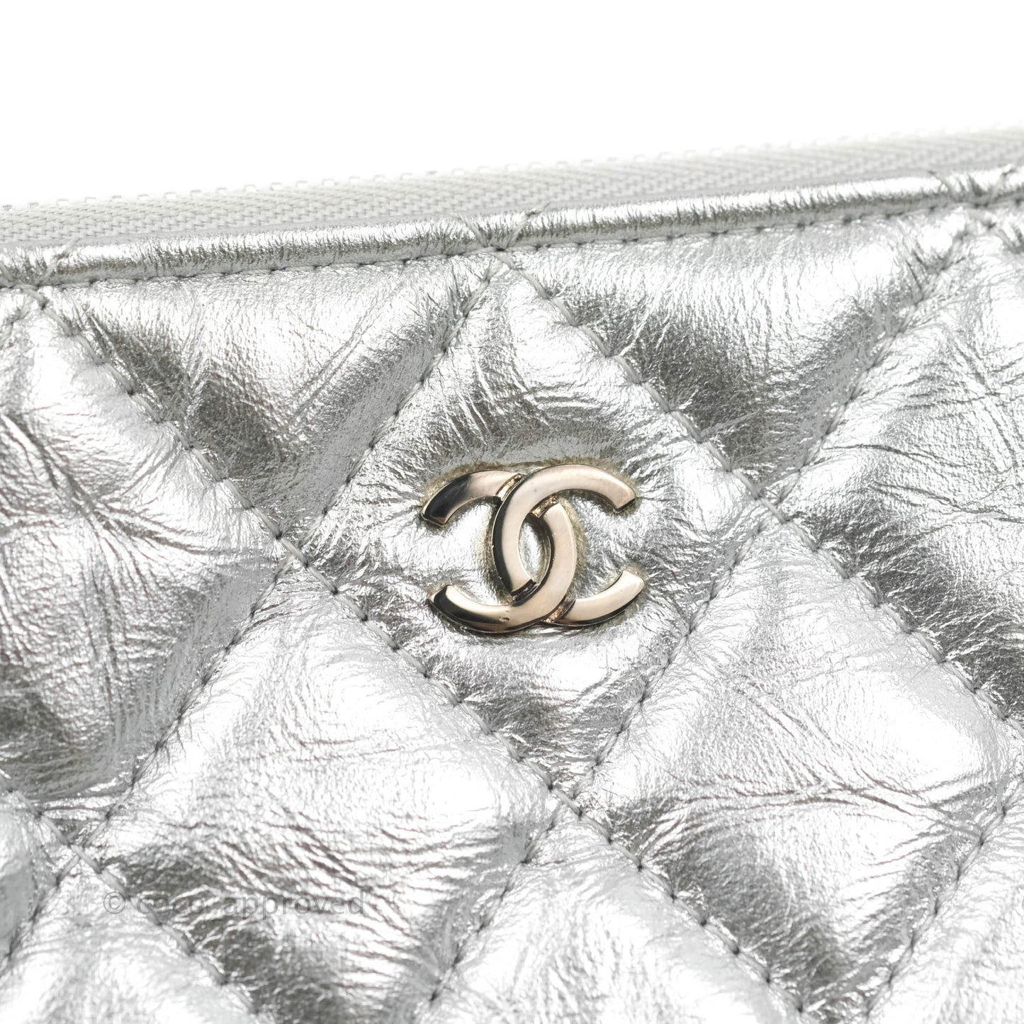 Chanel Caviar Quilted Large Cosmetic Case Metallic Silver  With Charms