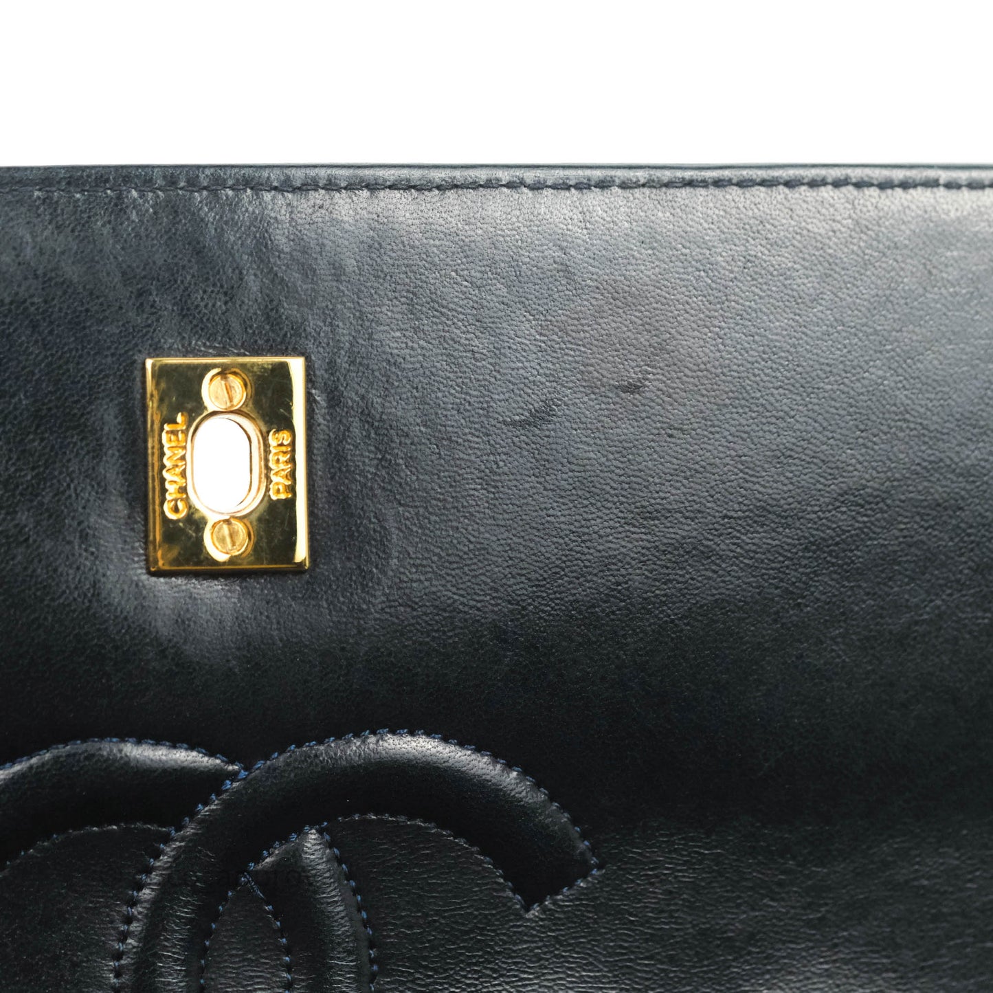 Chanel Vintage Quilted Flap Bag Navy Lambskin 24K Gold Hardware